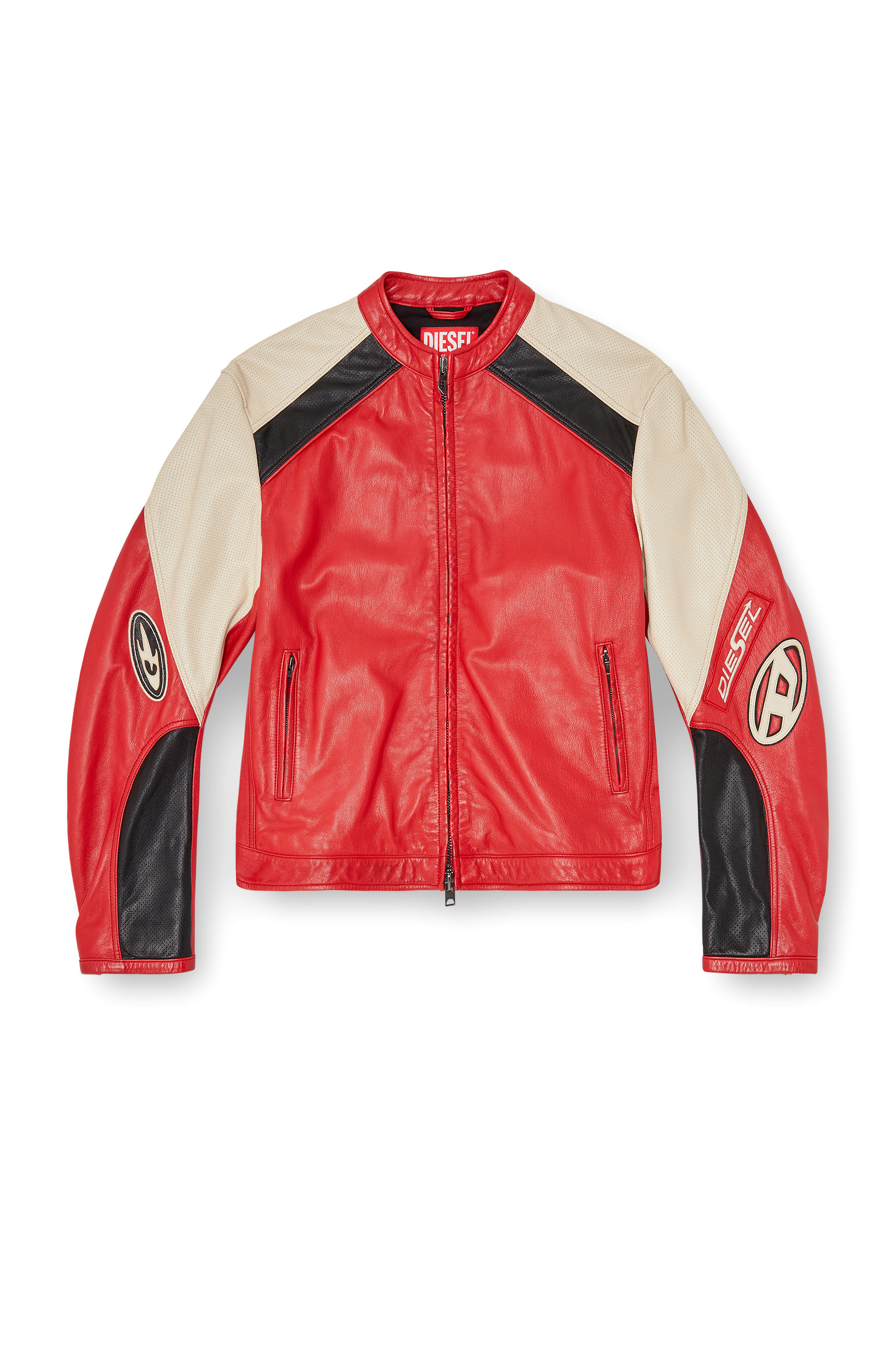 Diesel - L-AHTI, Veste biker en cuir perfor&eacute; bicolore Homme in Polychrome - 3