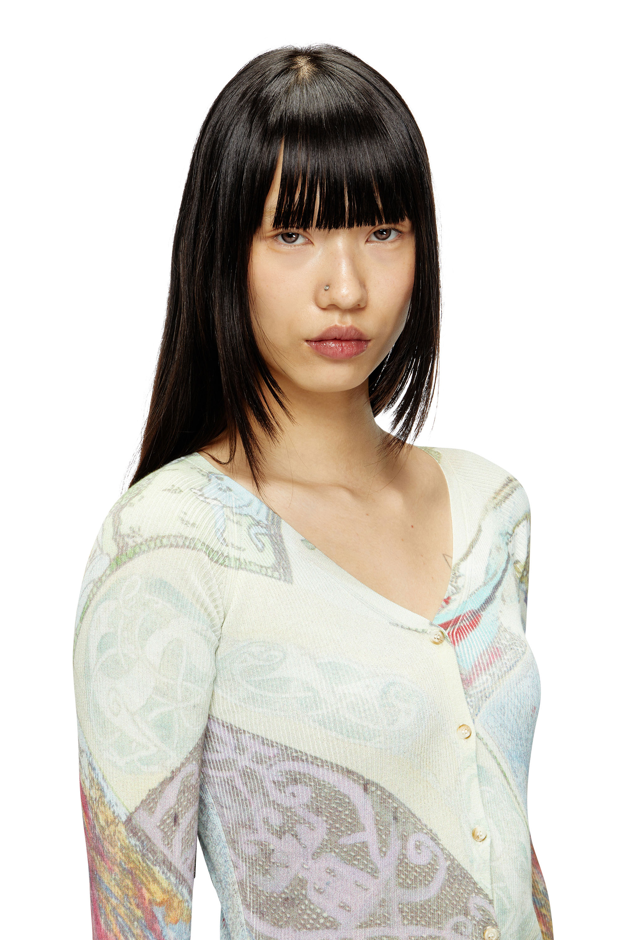 Diesel - M-FIORINA, Cardigan cropped avec imprimé médiéval Femme in Polychrome - 4