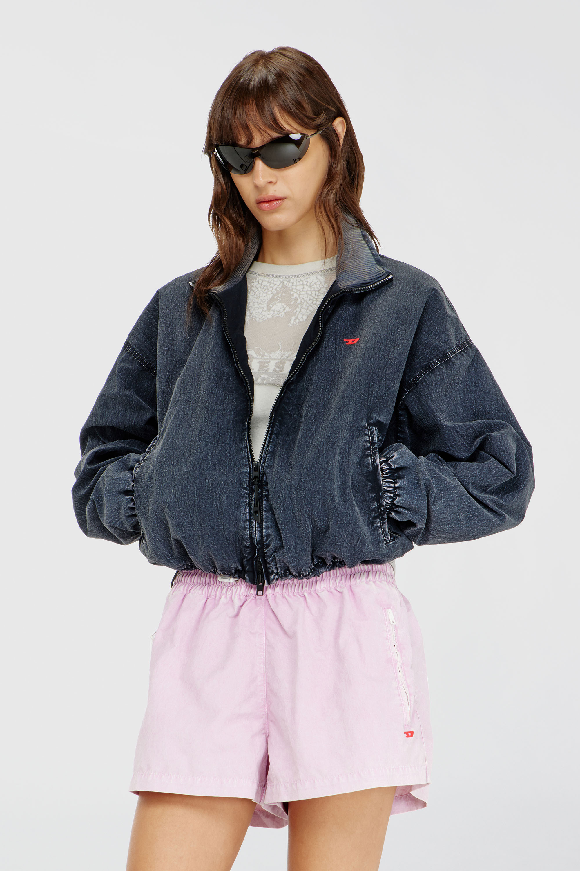 Diesel - G-LEAMER, Veste coupe-vent en taslan acid-washed Femme in Bleu - 3