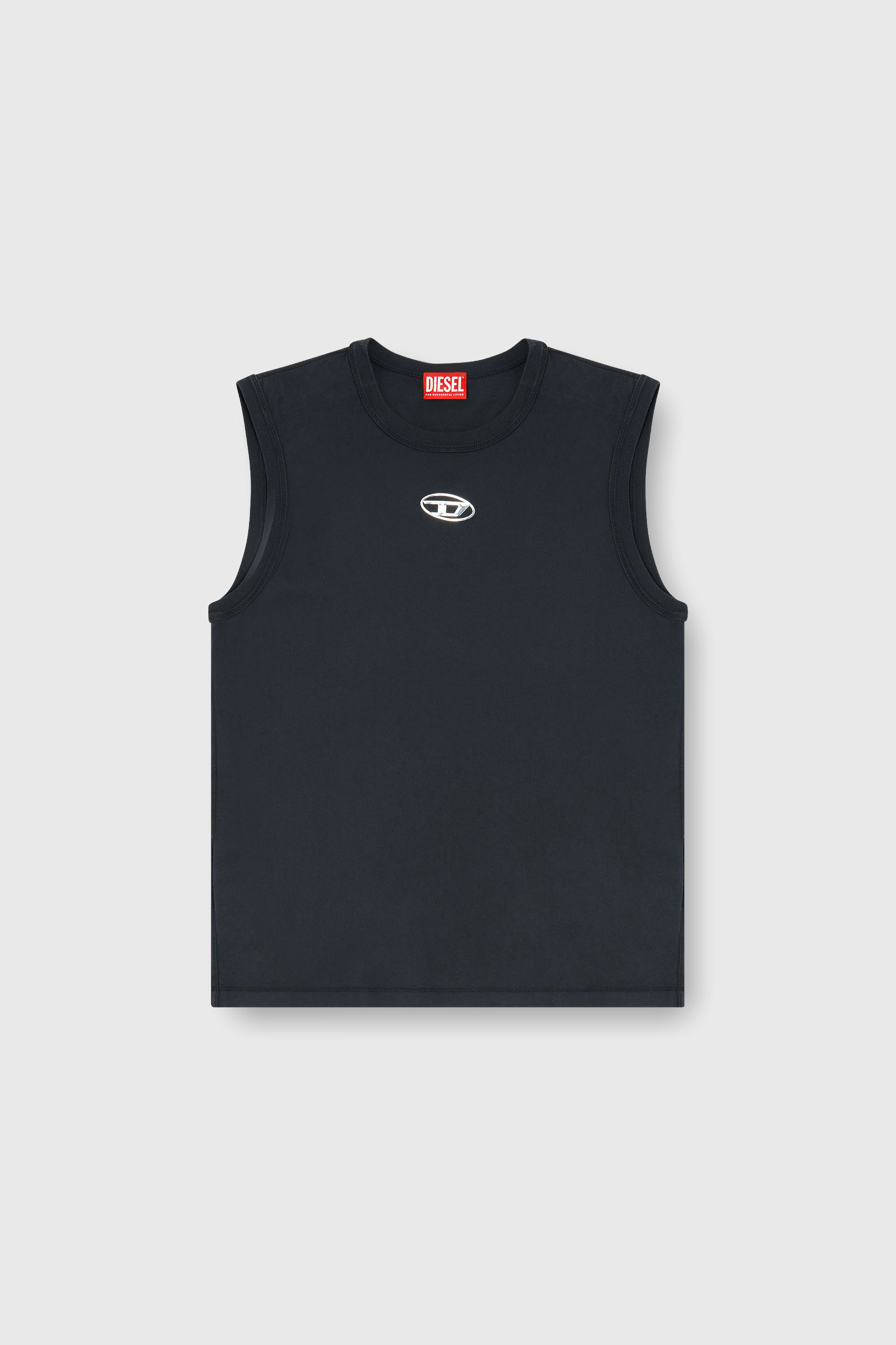 Diesel - T-BISCO-IOD, D&eacute;bardeur en coton avec un Oval D m&eacute;tallis&eacute; Homme in Noir - 2