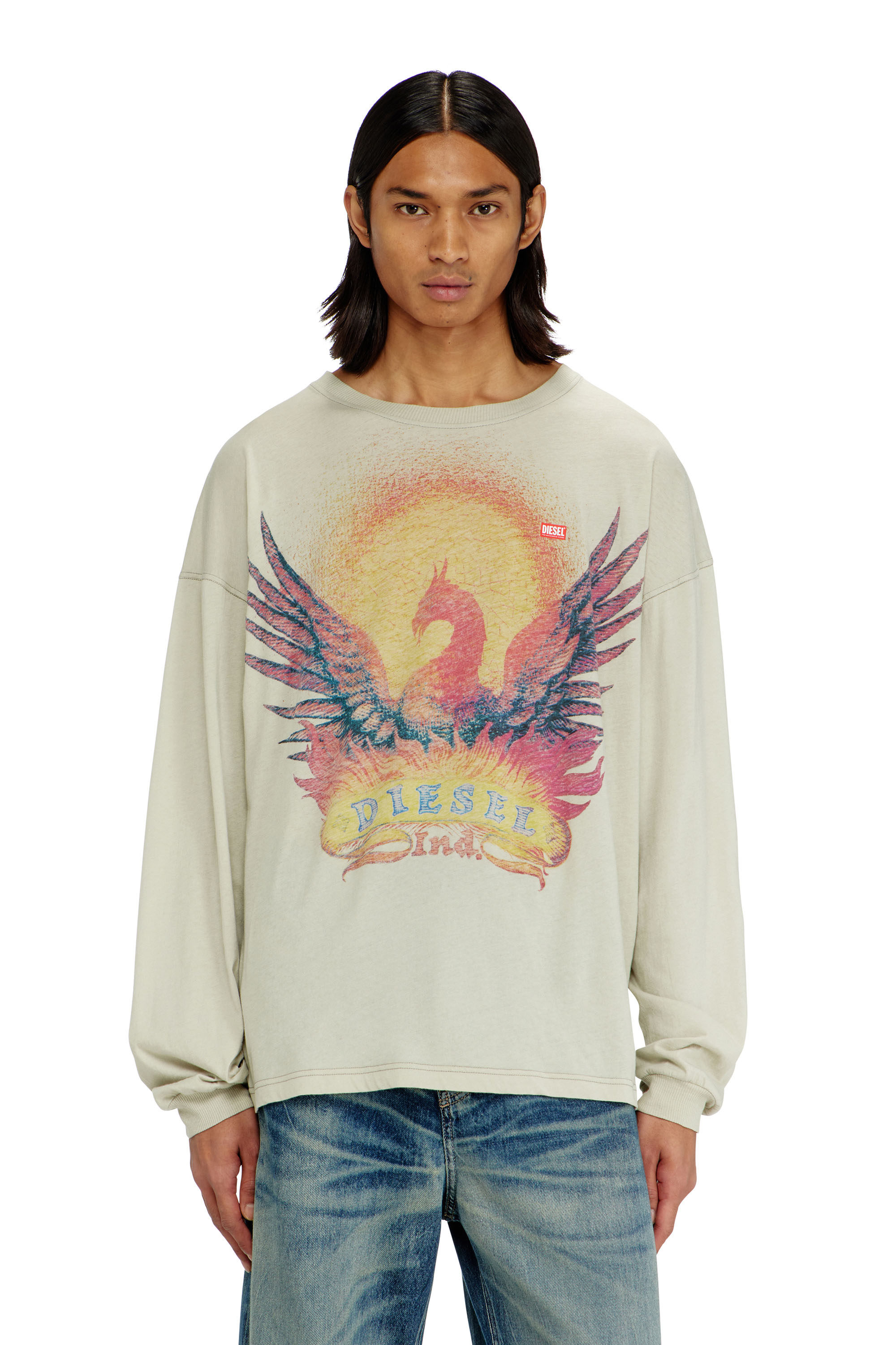 Diesel - T-BOXT-LS-AA1, T-shirt &agrave; manches longues avec motif Phoenix Homme in Beige - 1