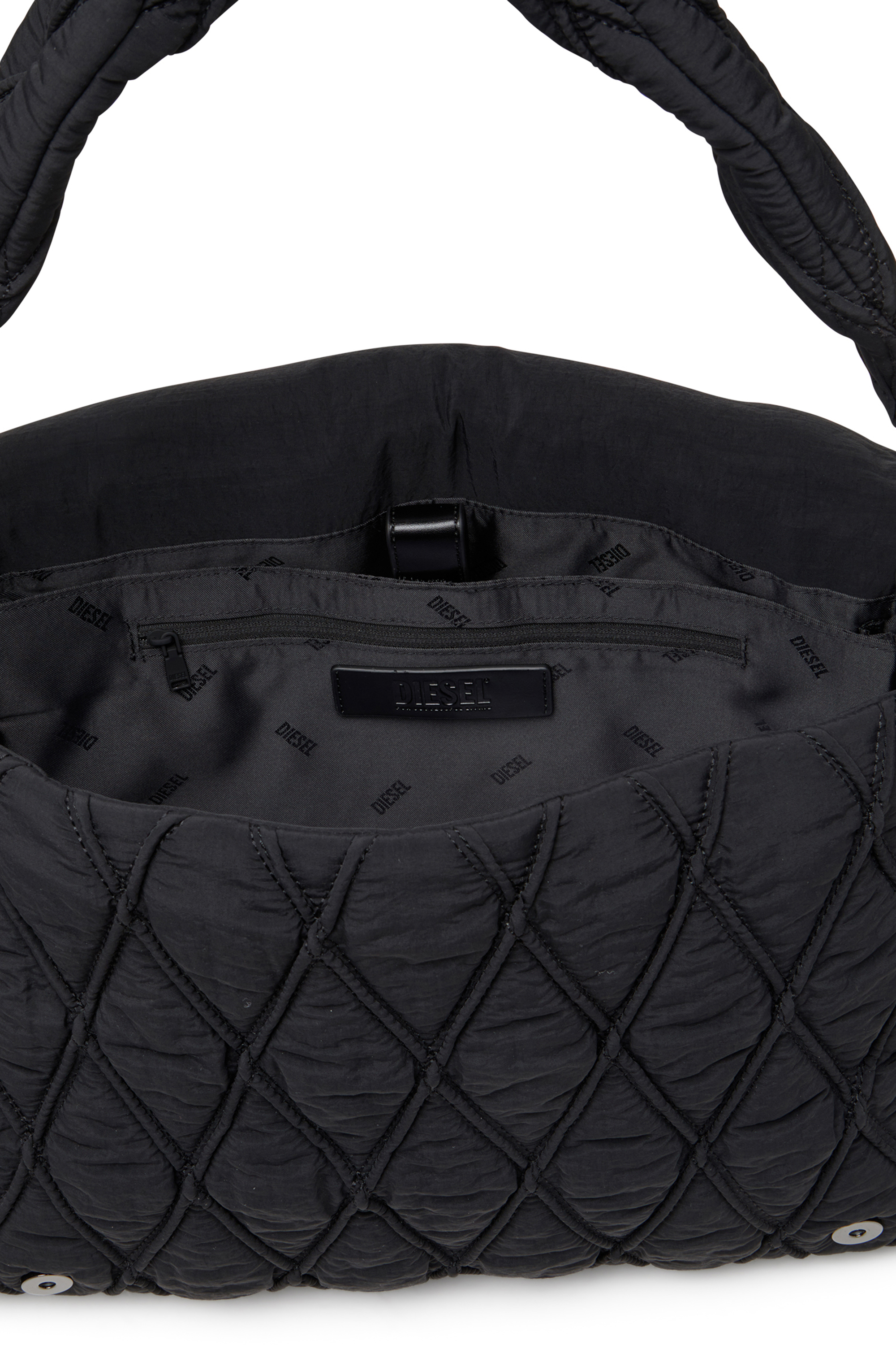 Diesel - CHARM-D SHOULDER L, Charm-D L-Sac à bandoulière en nylon délavé matelassé Femme in Noir - 4