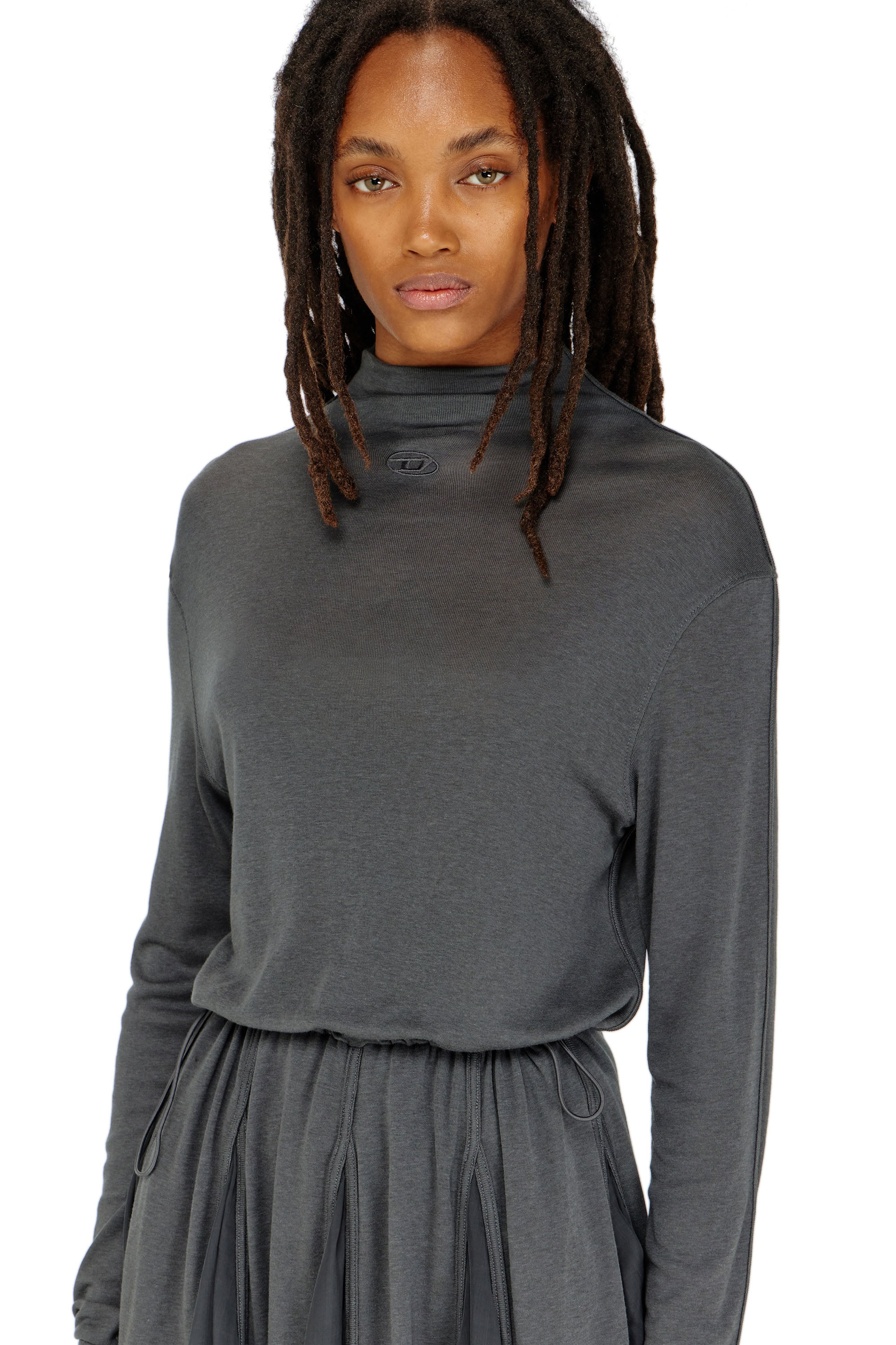 Diesel - D-REI, Robe courte &agrave; col roul&eacute; en jersey et chiffon Femme in Gris - 4