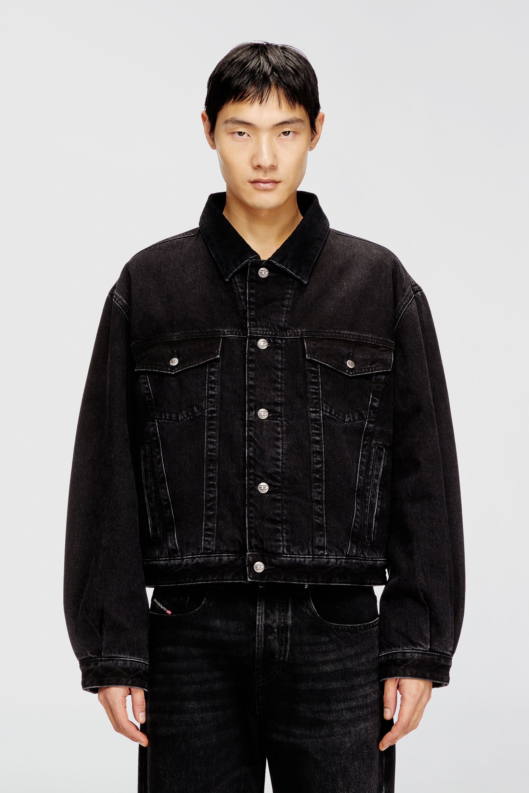 Diesel - D-RANGER-T, Veste rembourr&eacute;e de camionneur en denim Mixte in Noir - 1