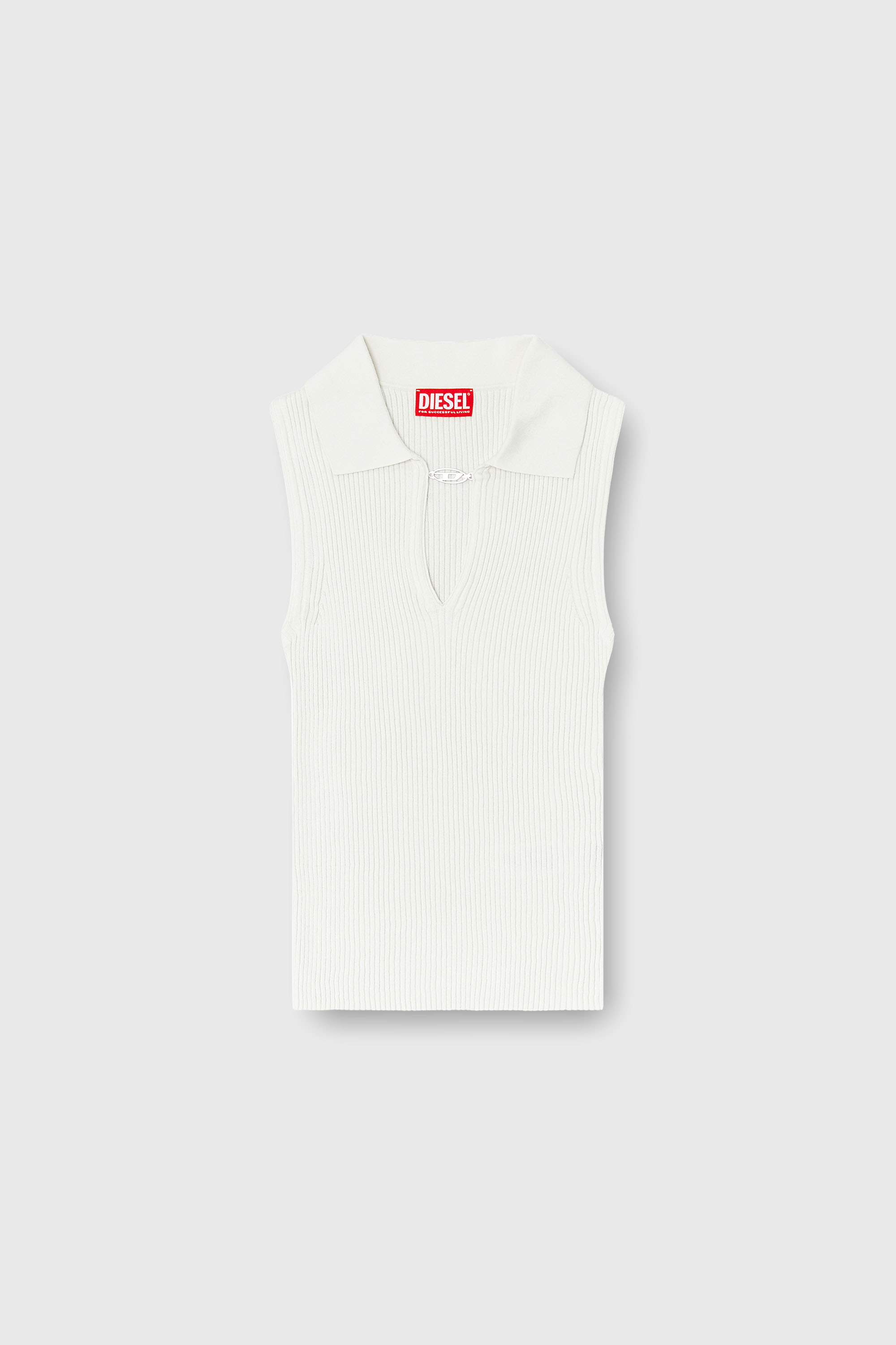 Diesel - M-LILITA, Polo sans manches en maille c&ocirc;tel&eacute;e, m&eacute;lange de soie Femme in Blanc - 2