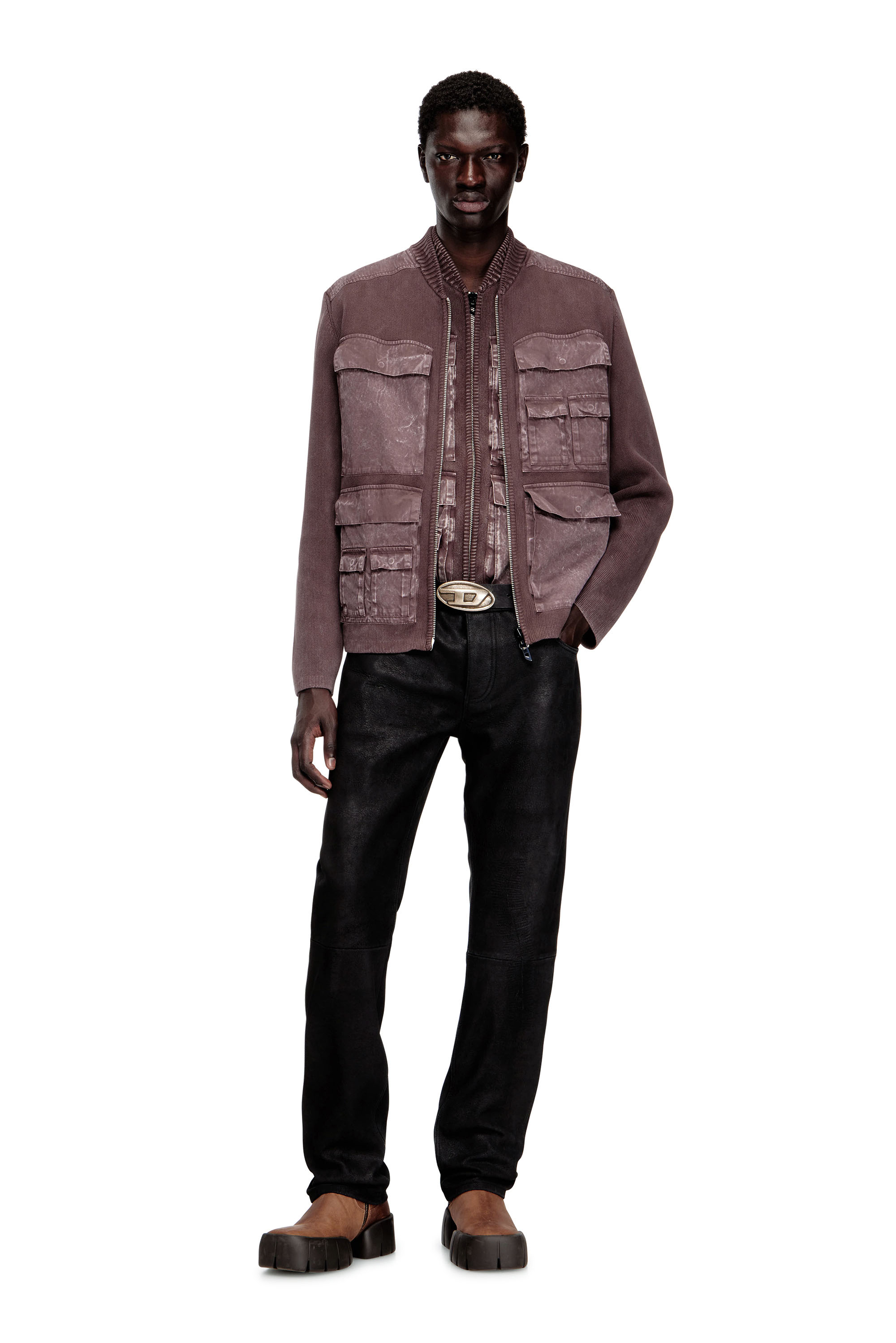 Diesel - K-GEROME, Cardigan zipp&eacute; avec poches cargo Homme in Marron - 2