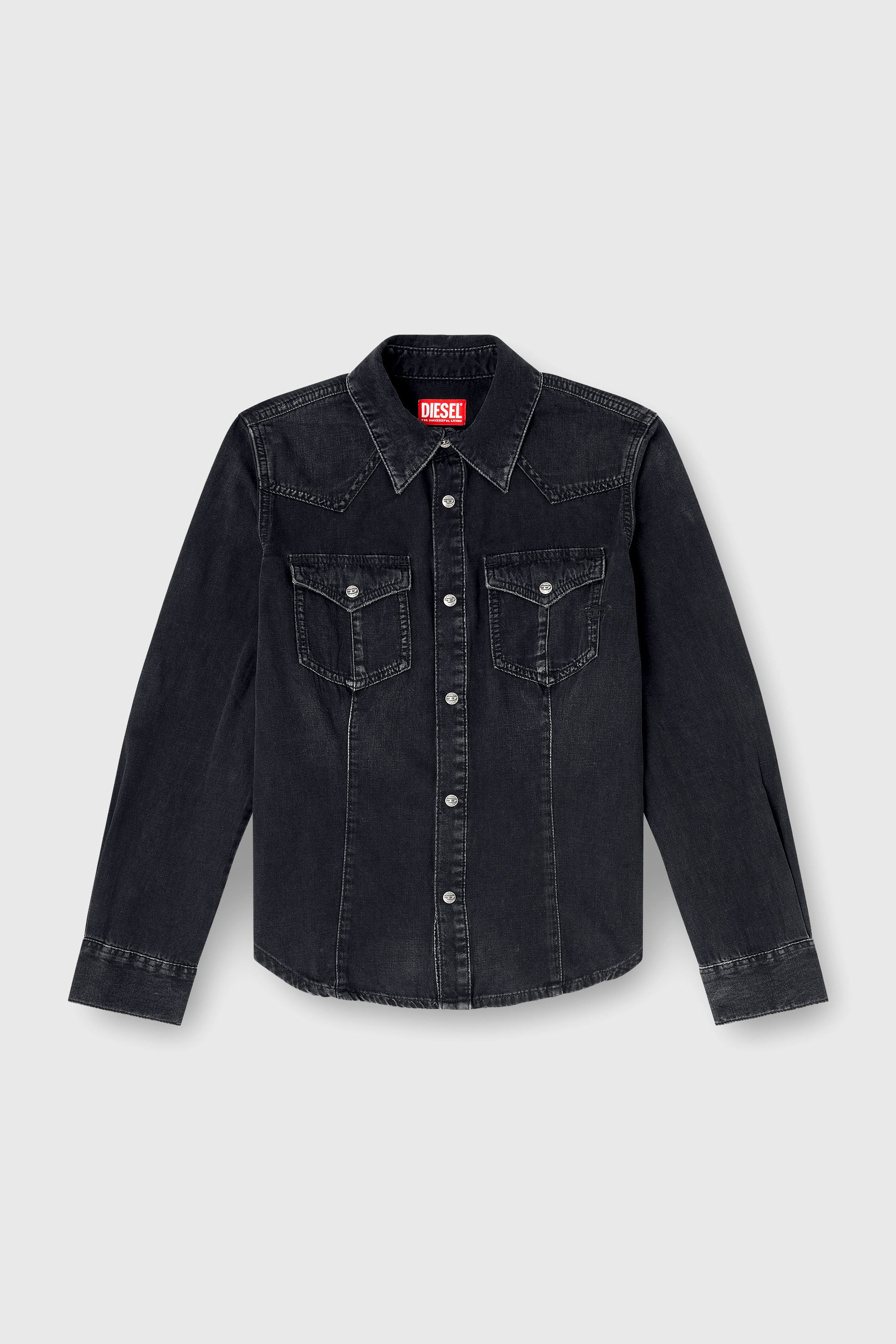Diesel - DE-WAVES, Chemise western en denim trait&eacute; Femme in Noir - 2