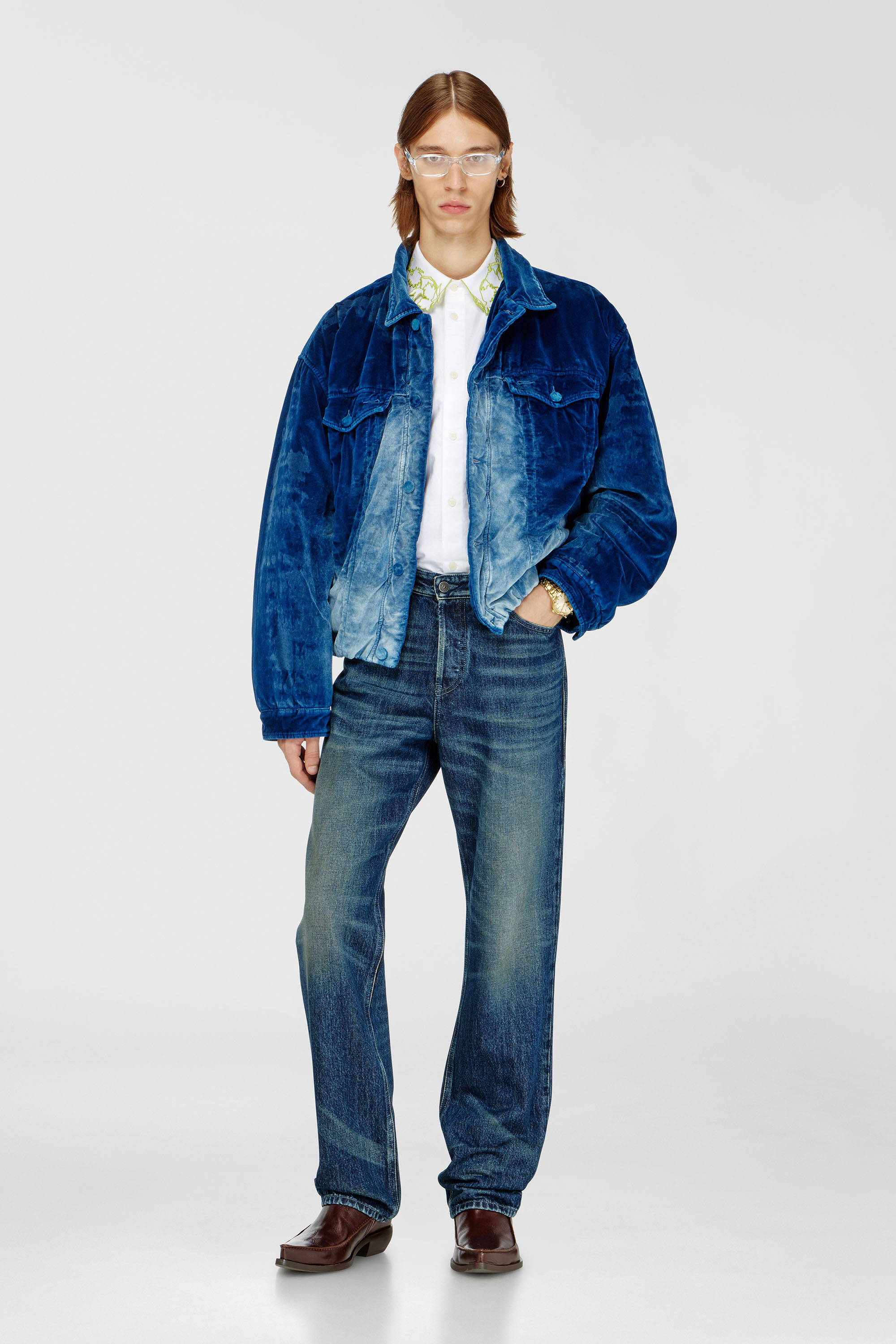 Diesel - D-MORVI-FSJ, Veste trucker &eacute;lastiqu&eacute;e en denim velours Homme in Bleu - 2