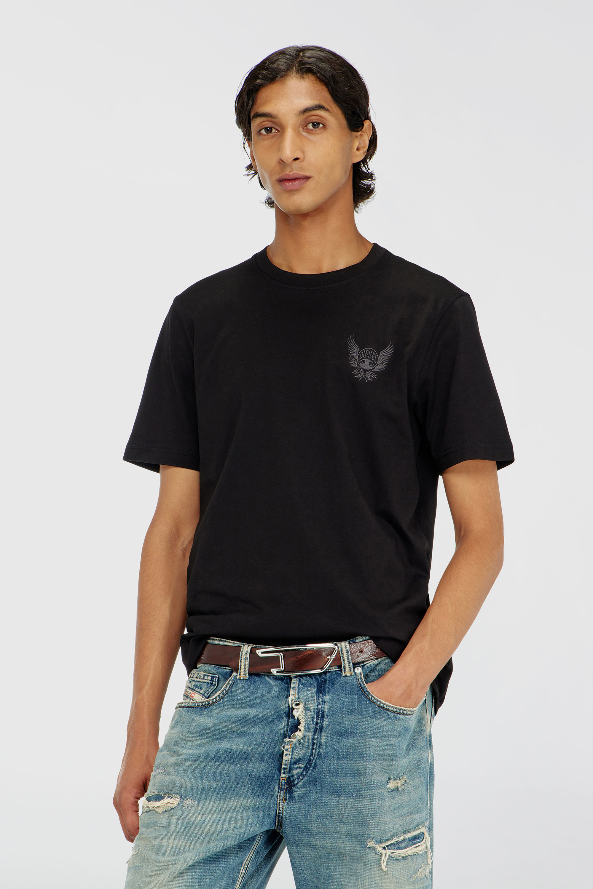 Diesel - T-ADJUST-AA8, T-shirt en coton avec motif logo sur la poitrine Homme in Noir - 1