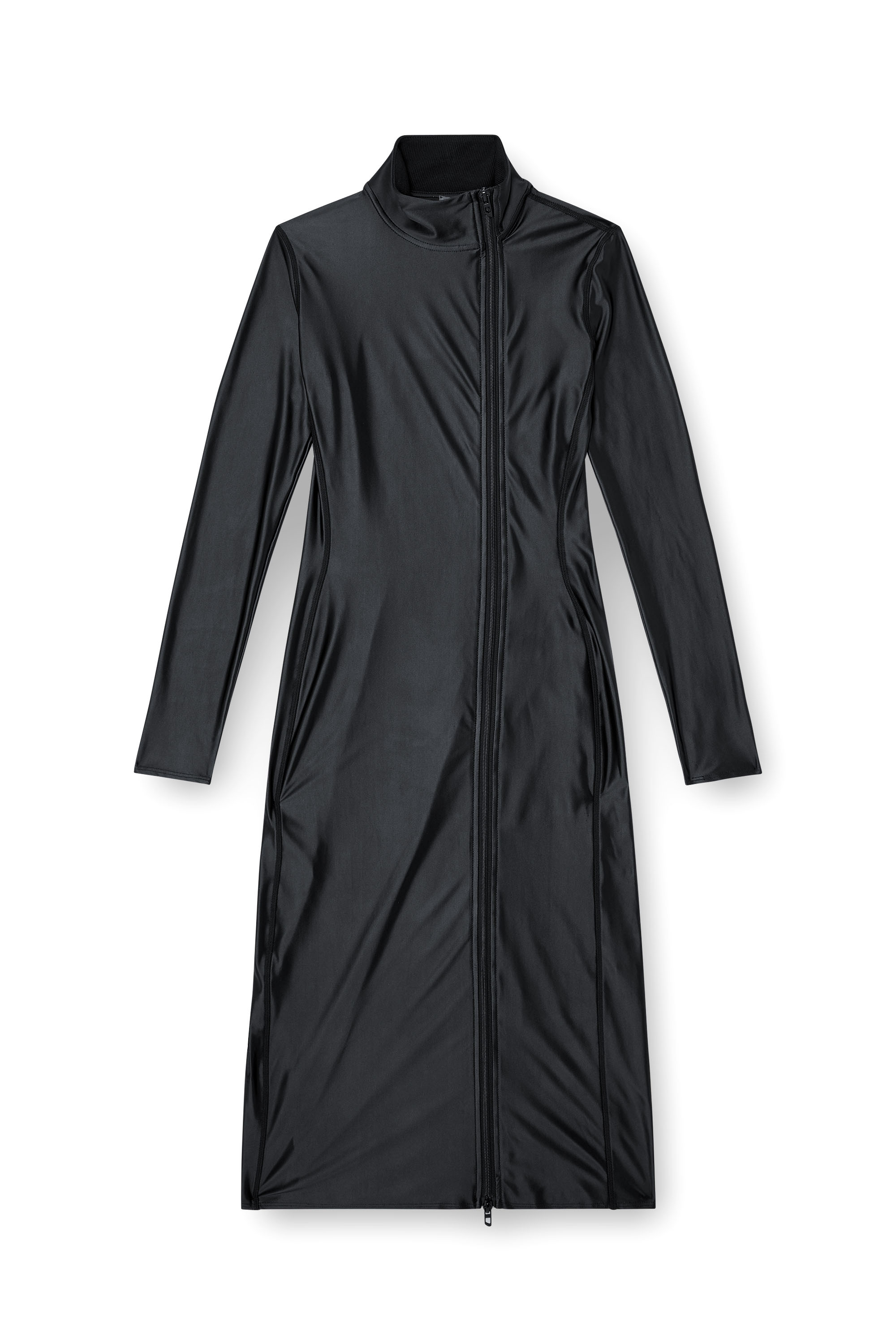 Diesel - D-SILVER, Robe midi à manches longues et col montant avec finition en chintz Femme in Noir - 3