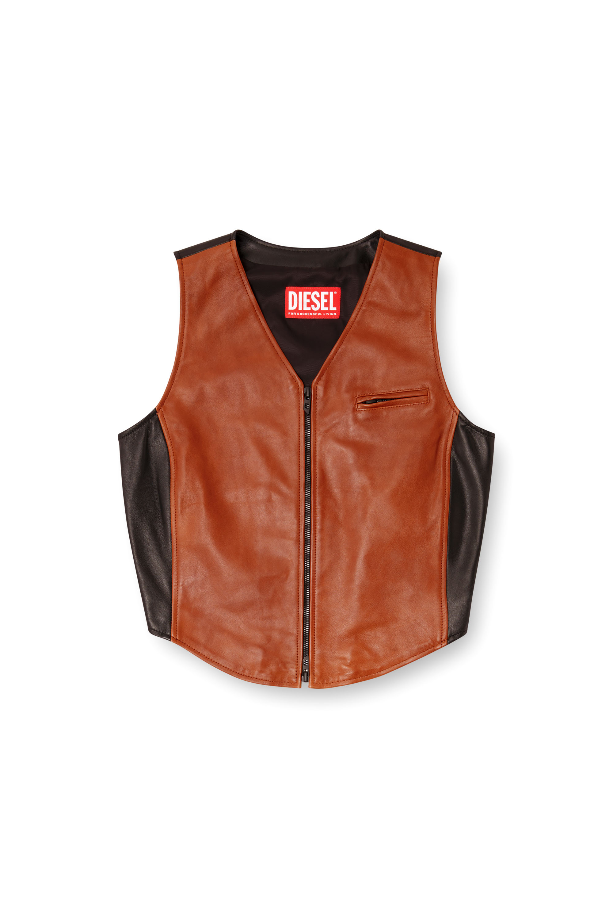 Diesel - L-USTRA, Gilet crop en cuir color-block Femme in Polychrome - 3