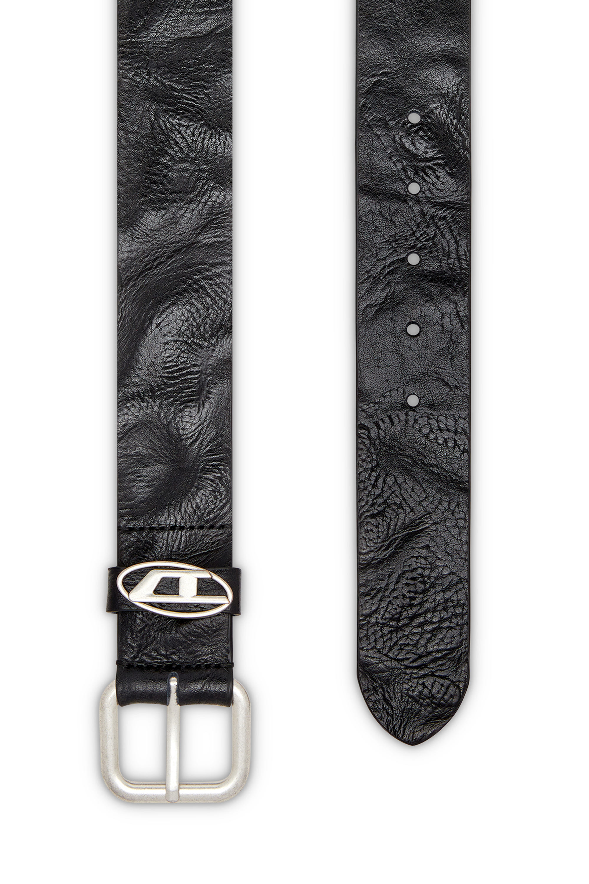 Diesel - B-1DR OVAL D LOOP, Ceinture en cuir froissé avec plaque à logo Mixte in Noir - 2