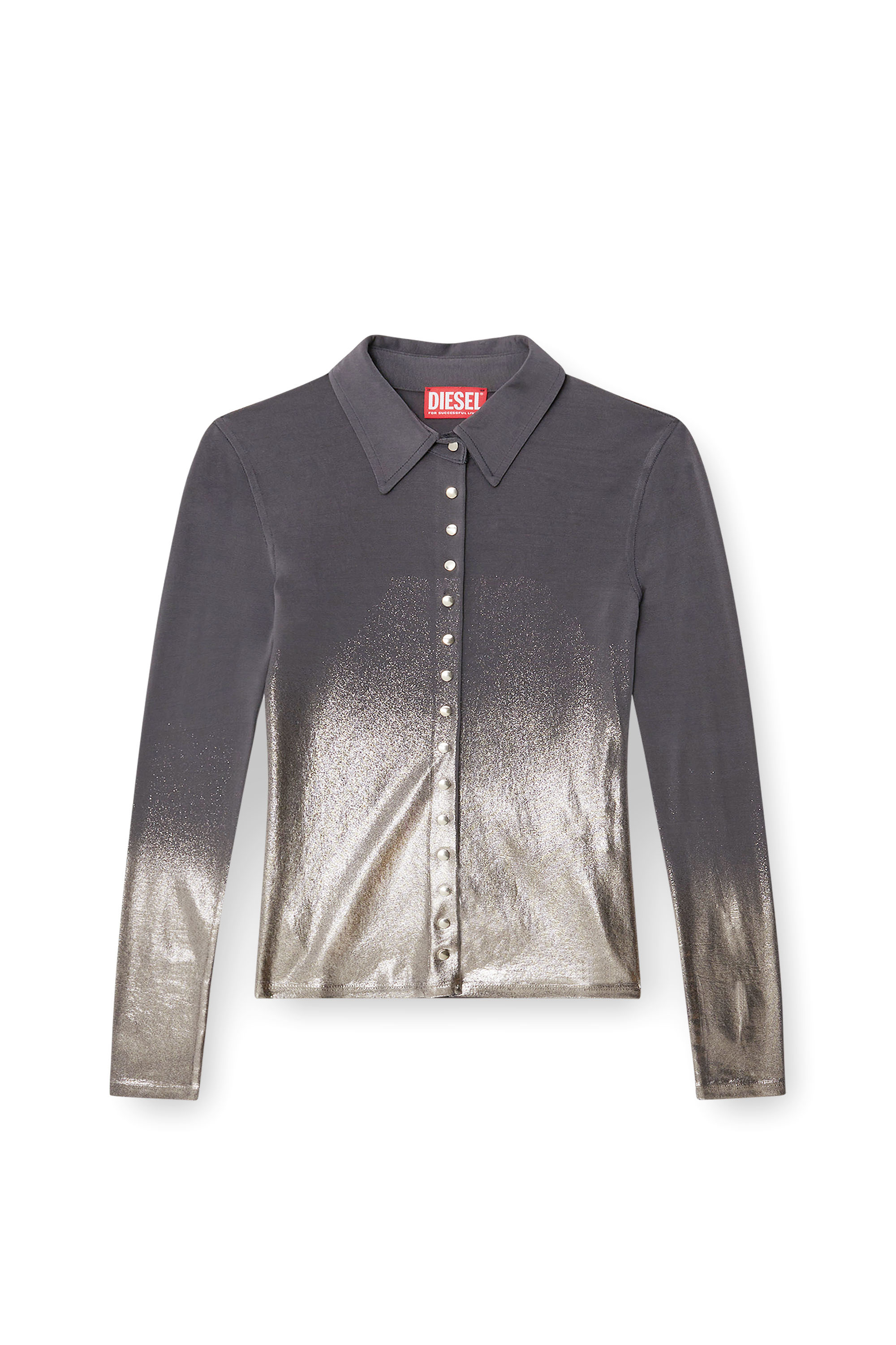 Diesel - C-POL, Chemise en acétate avec boutons et feuille métallique Femme in Gris - 3