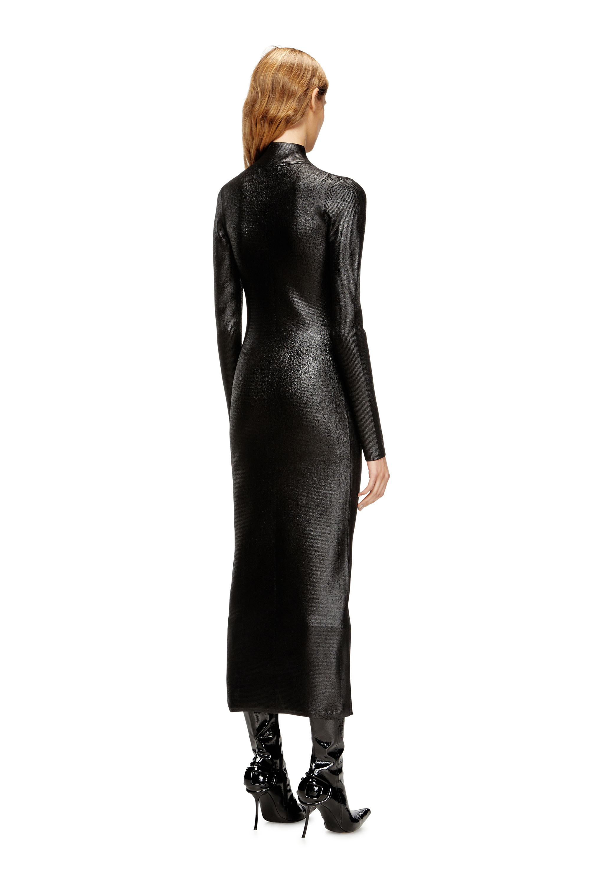 Diesel - M-ZARY-B, Robe midi à col roulé en maille brillante Femme in Noir - 4
