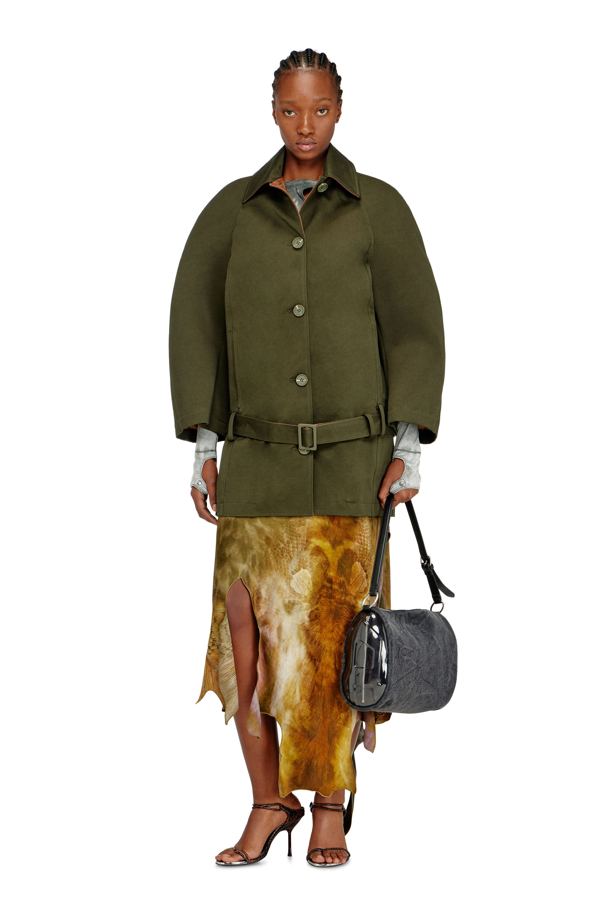 Diesel - O-TORN, Jupe asym&eacute;trique longue en satin imprim&eacute; Femme in ToBeDefined - 2