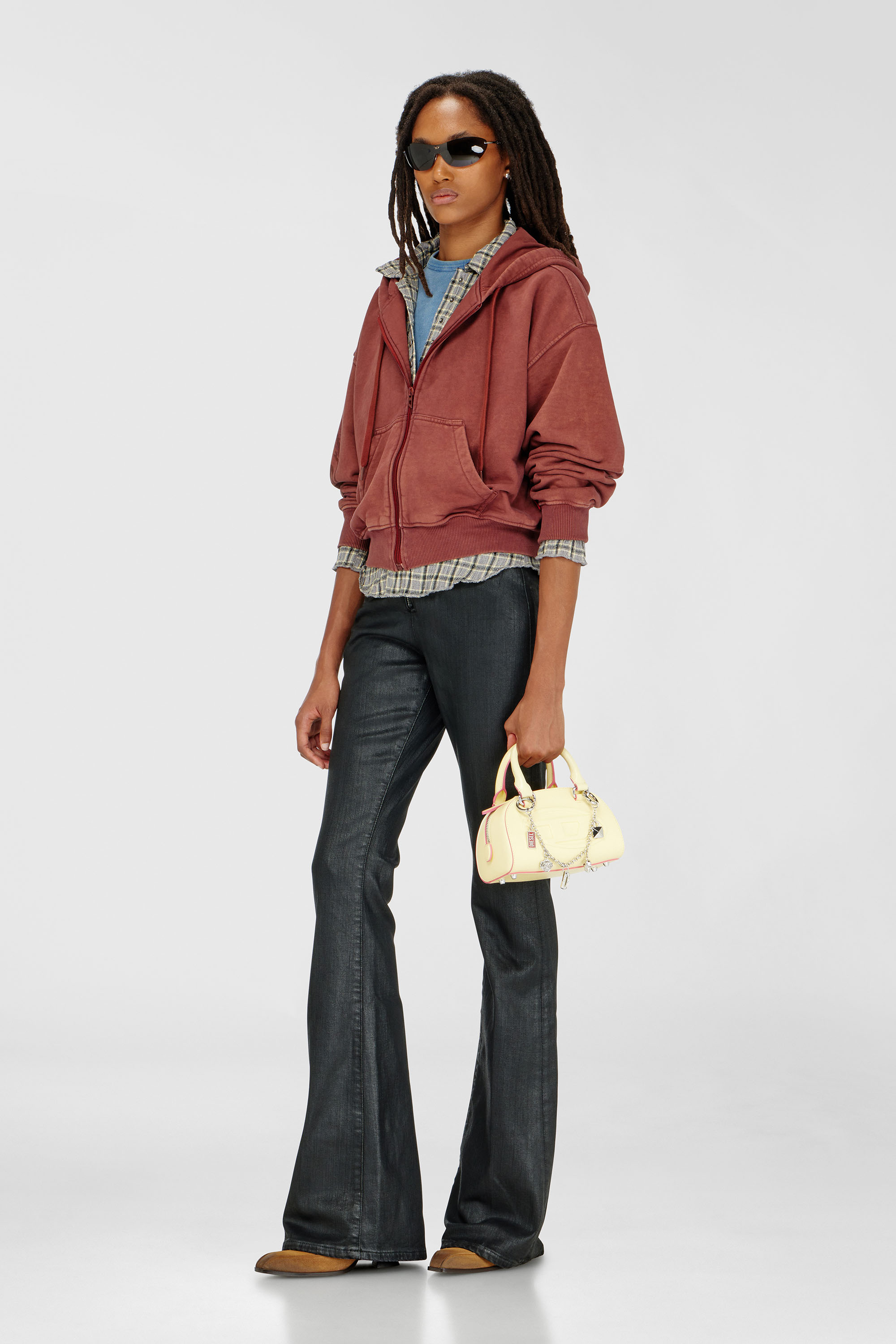 Diesel - F-ELYCY, Sweat &agrave; capuche zipp&eacute; avec logo floral en relief Femme in Rouge - 1