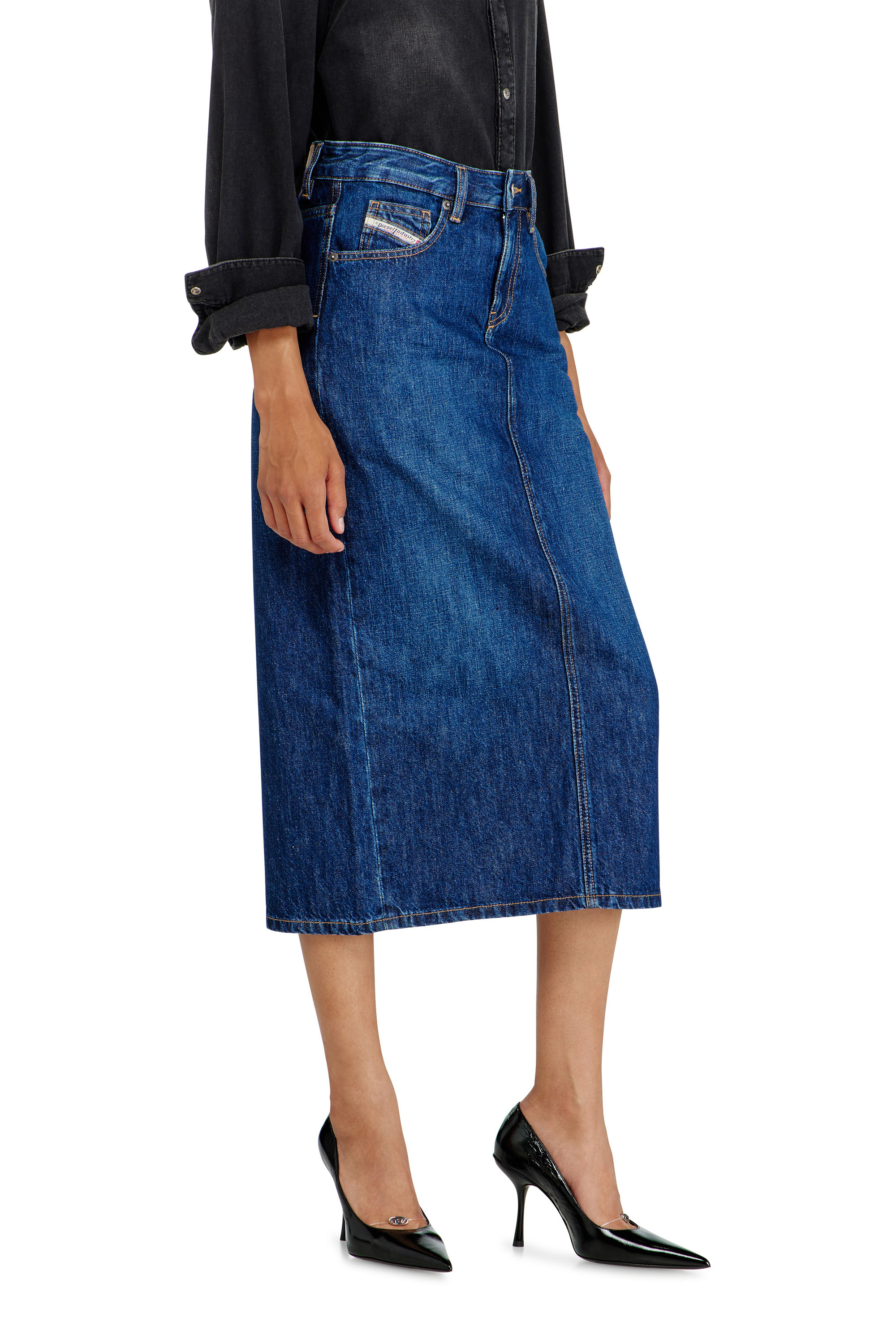 Diesel - DE-SKYE-D, Jupe midi en denim Femme in Bleu - 5