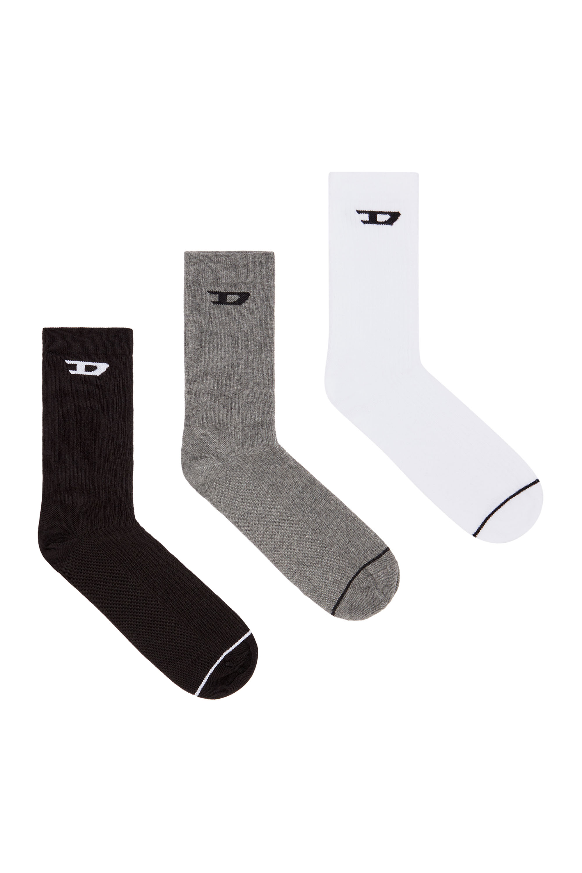 Diesel - SKM-D-CREW-LIGHT-SOCKS, Lot de 3 paires de chaussettes côtelées avec logo D Homme in Polychrome - 1