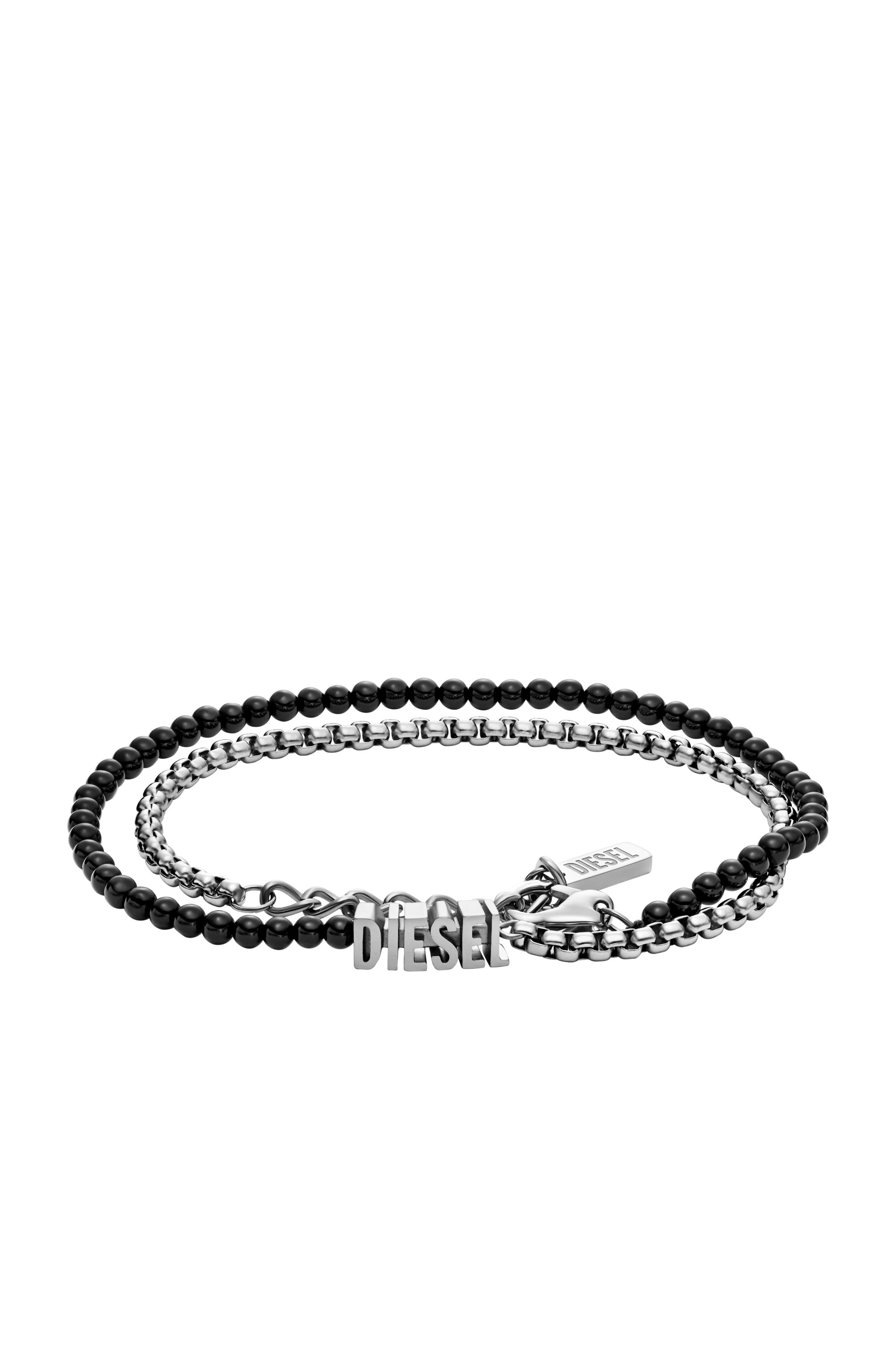 Diesel - DX1542040 JEWEL, Bracelet enroulé en perles d'agate noire Mixte in Gris argenté - 1