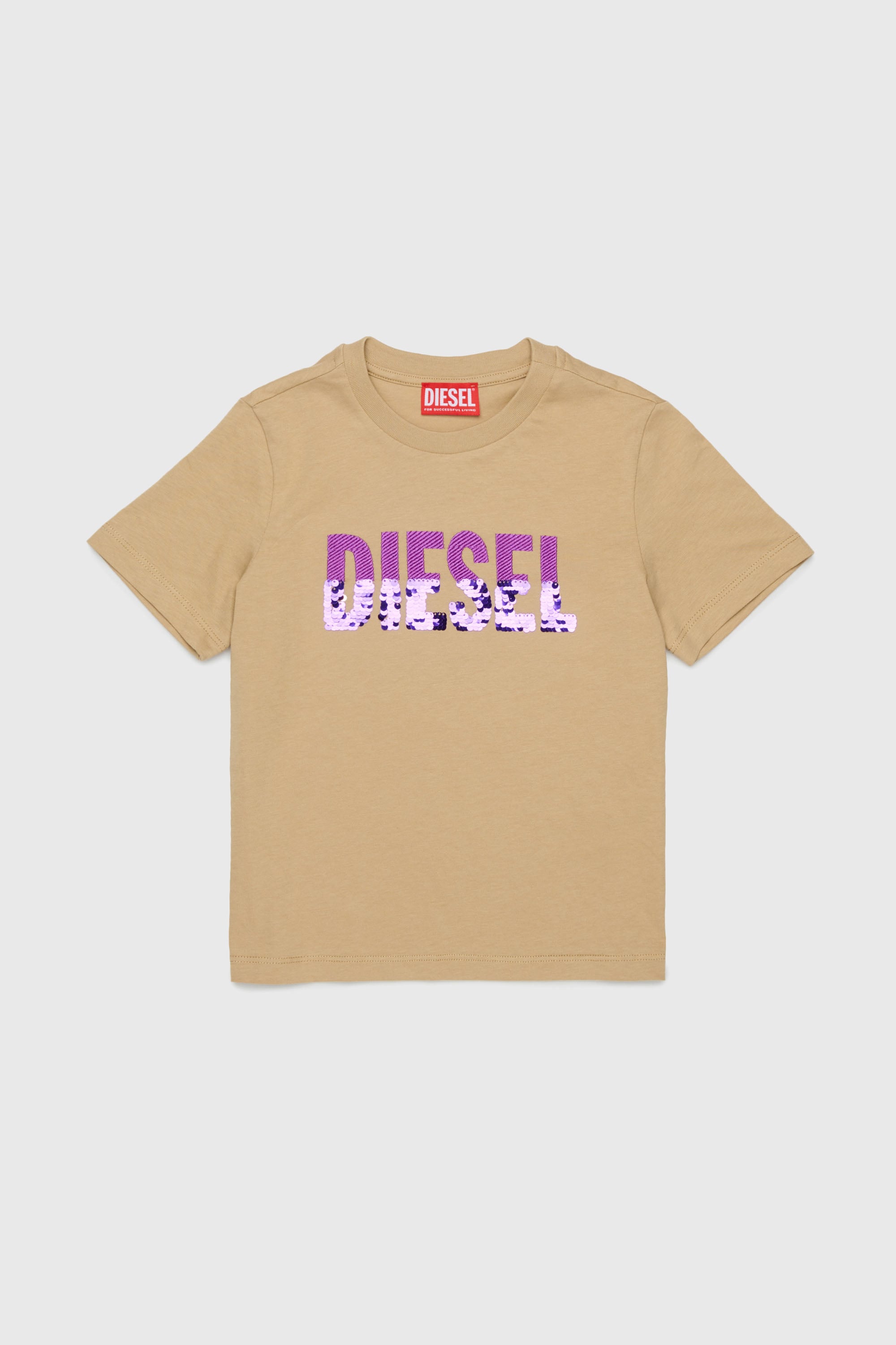 Diesel - TPALLY, T-shirt en coton avec logo en sequins Femme in Marron - 1