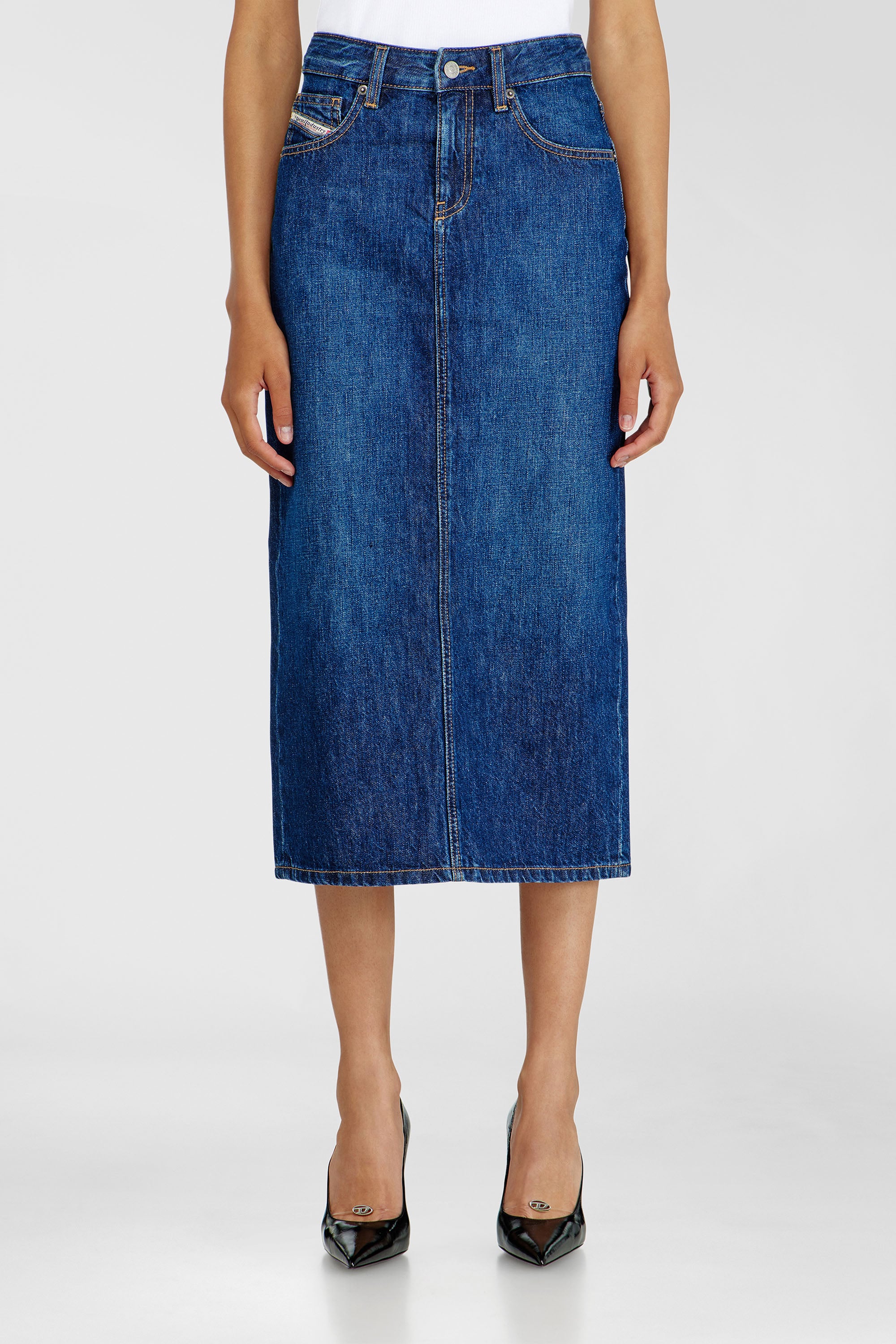 Diesel - DE-SKYE-D, Jupe midi en denim Femme in Bleu - 1