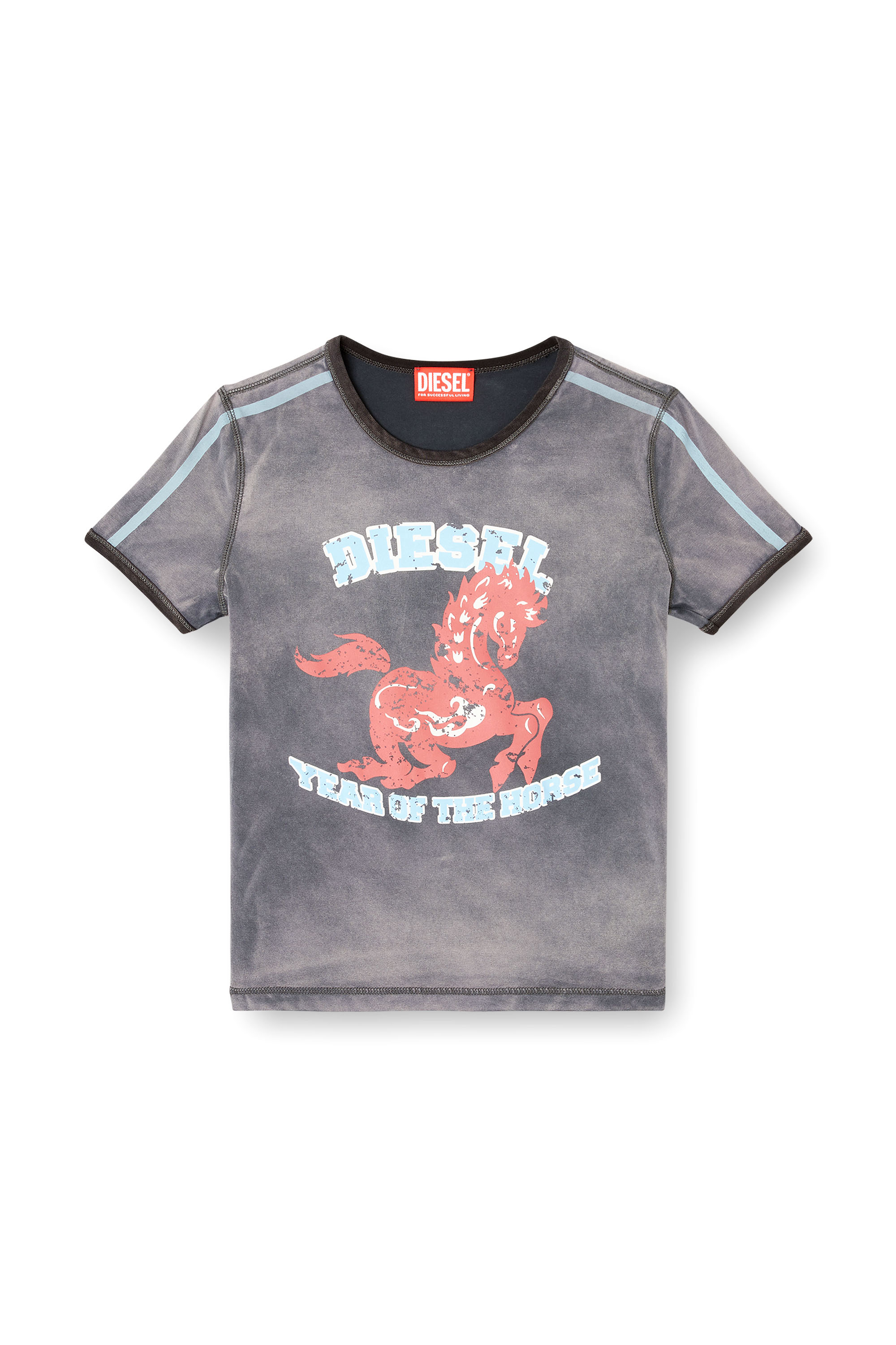 Diesel - CL-T-UNCUTIE-HORSE, T-shirt en coton stretch avec imprim&eacute; graphique cheval Femme in Noir - 3