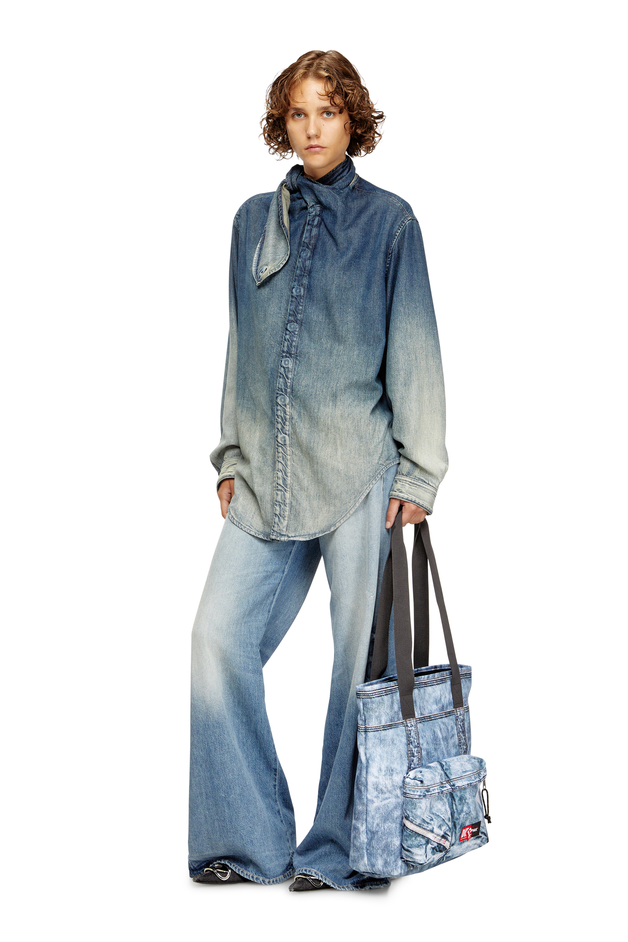 Diesel - DIESEL TOTE, Sac tote en denim trompe-l'œil Mixte in Bleu - 7