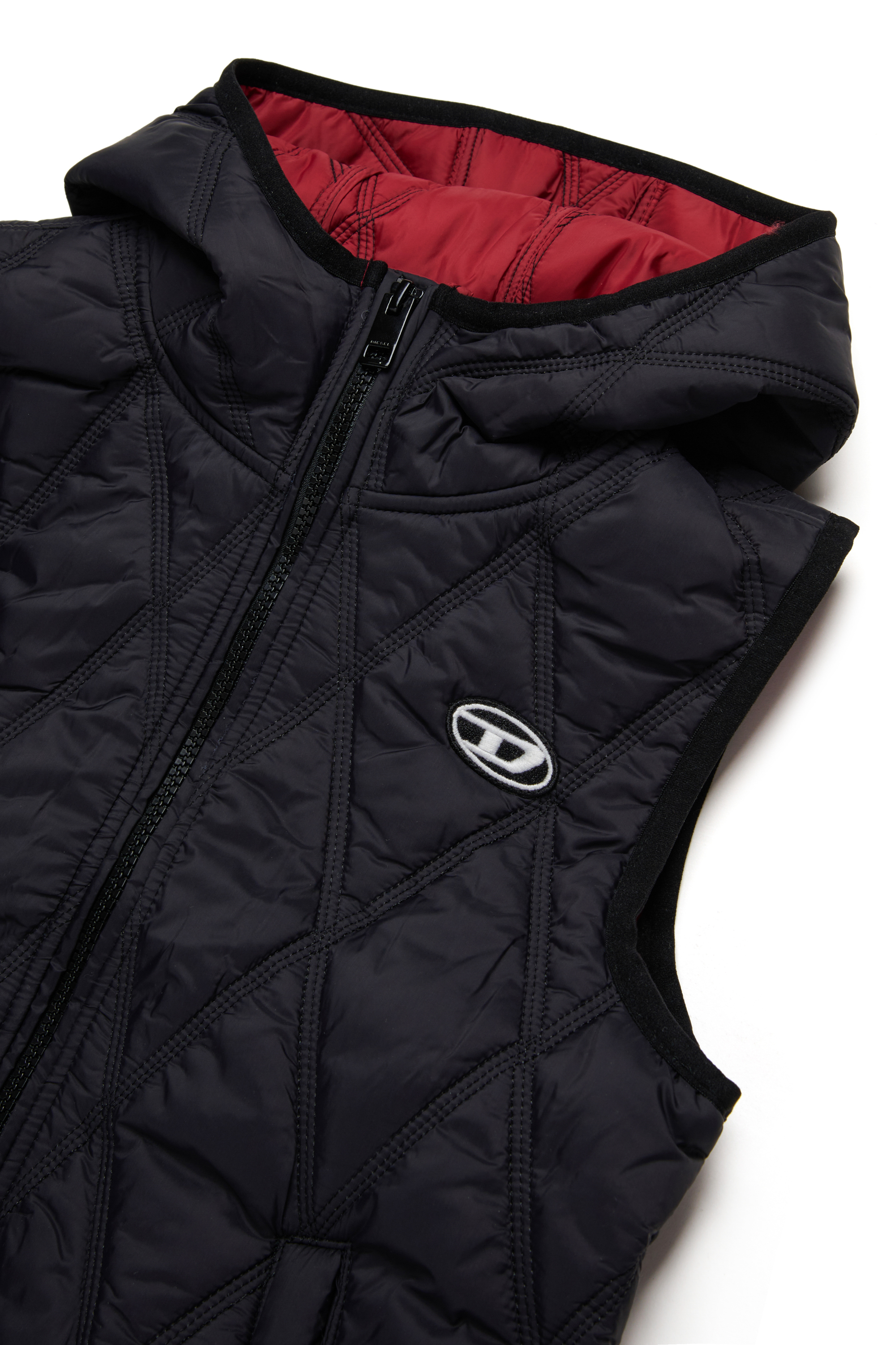 Diesel - JFOKKLOGO, Gilet matelassé à capuche en nylon Mixte in Noir - 3