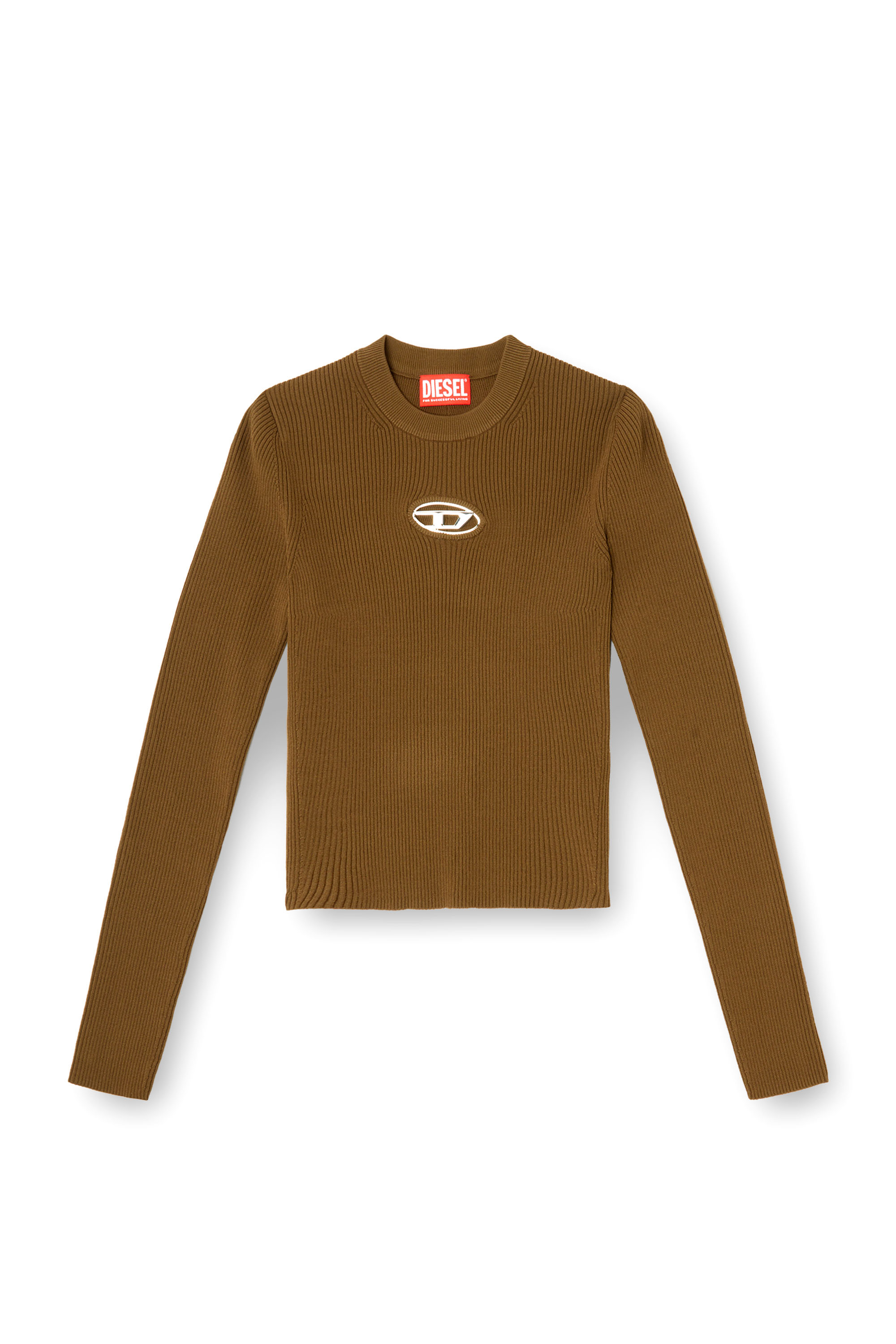 Diesel - M-VALARI, Top en viscose mélangée côtelée avec Oval D Femme in Vert - 3