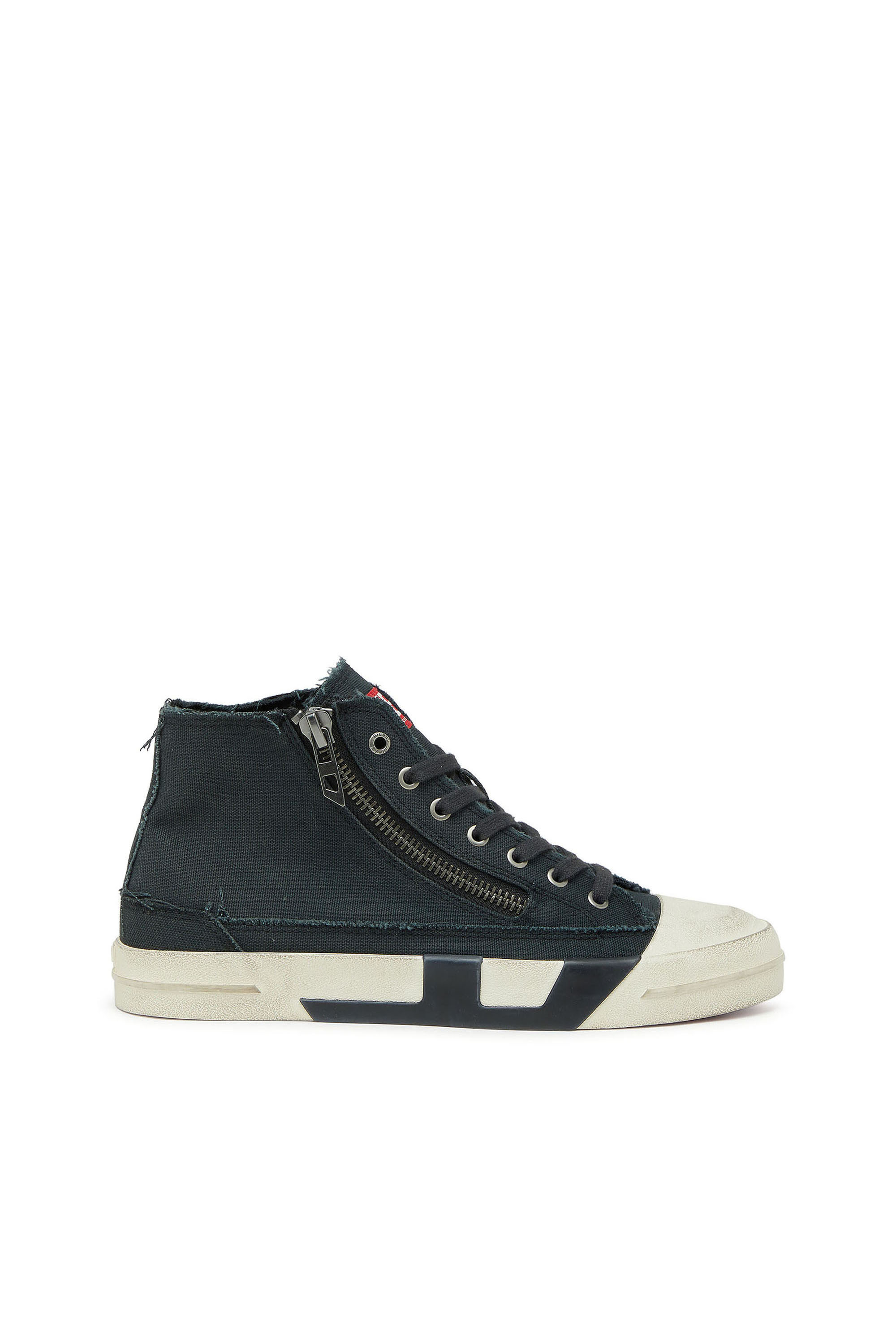 Diesel - S-D-VERSE ZIP MID II, S-D-Verse - Baskets en toile effiloch&eacute;e avec logo D Homme in Noir - 1
