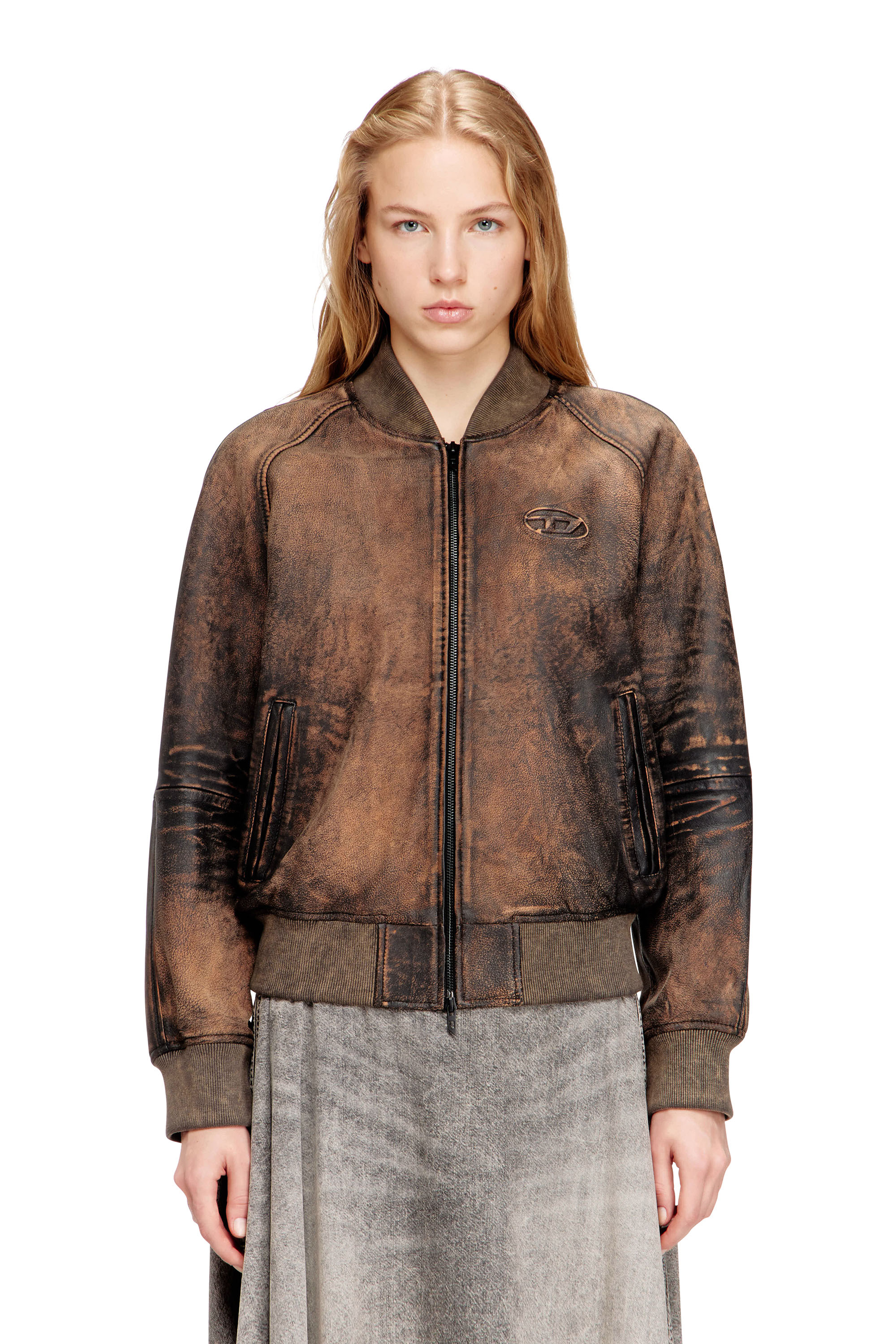 Diesel - L-COBB-FEM, Blouson aviateur en cuir vieilli Femme in ToBeDefined - 1