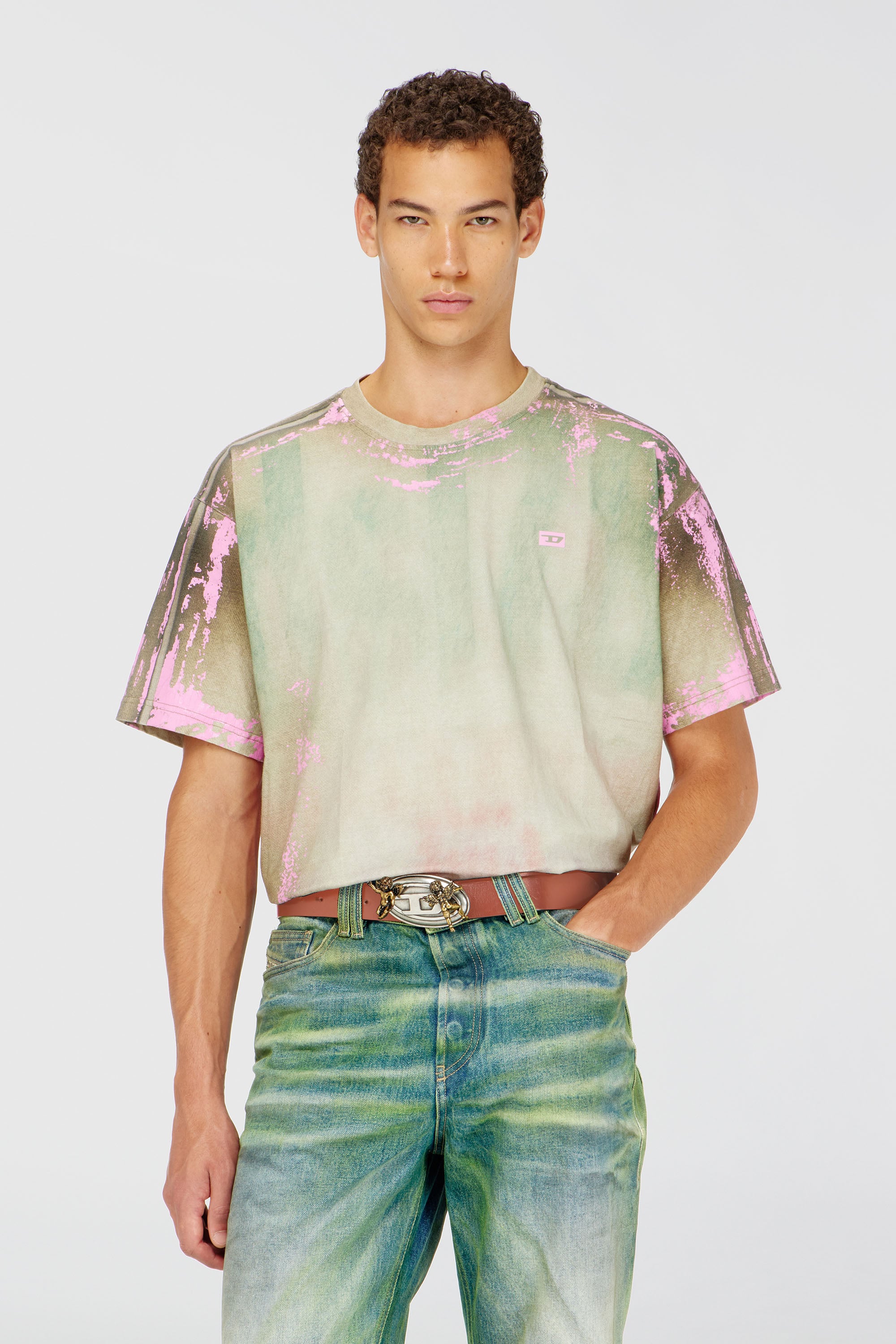 Diesel - T-FILMY-SHO, T-shirt en jersey effet cuir craquel&eacute; Homme in Polychrome - 1
