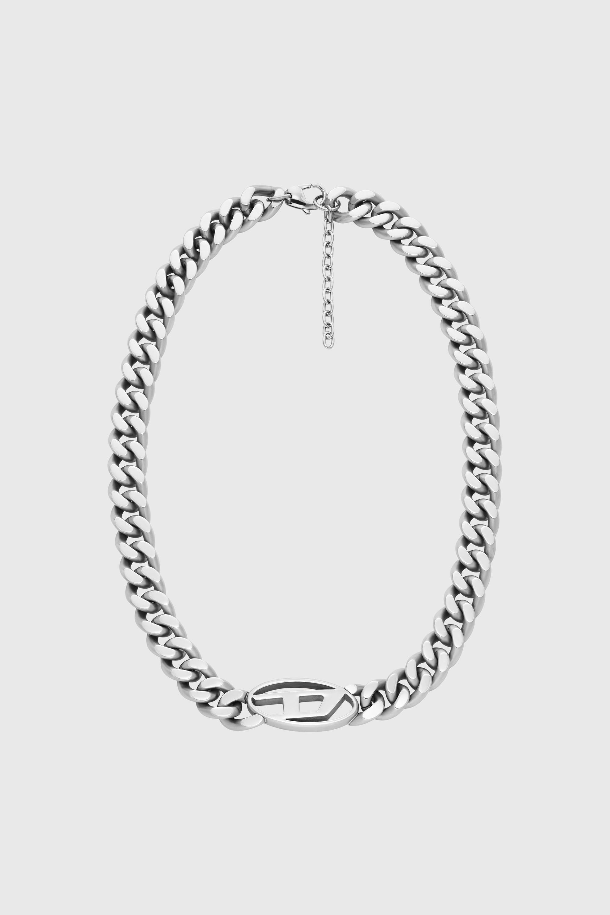 Diesel - DX1433, Choker avec logo D ovale Homme in Gris argent&eacute; - 1
