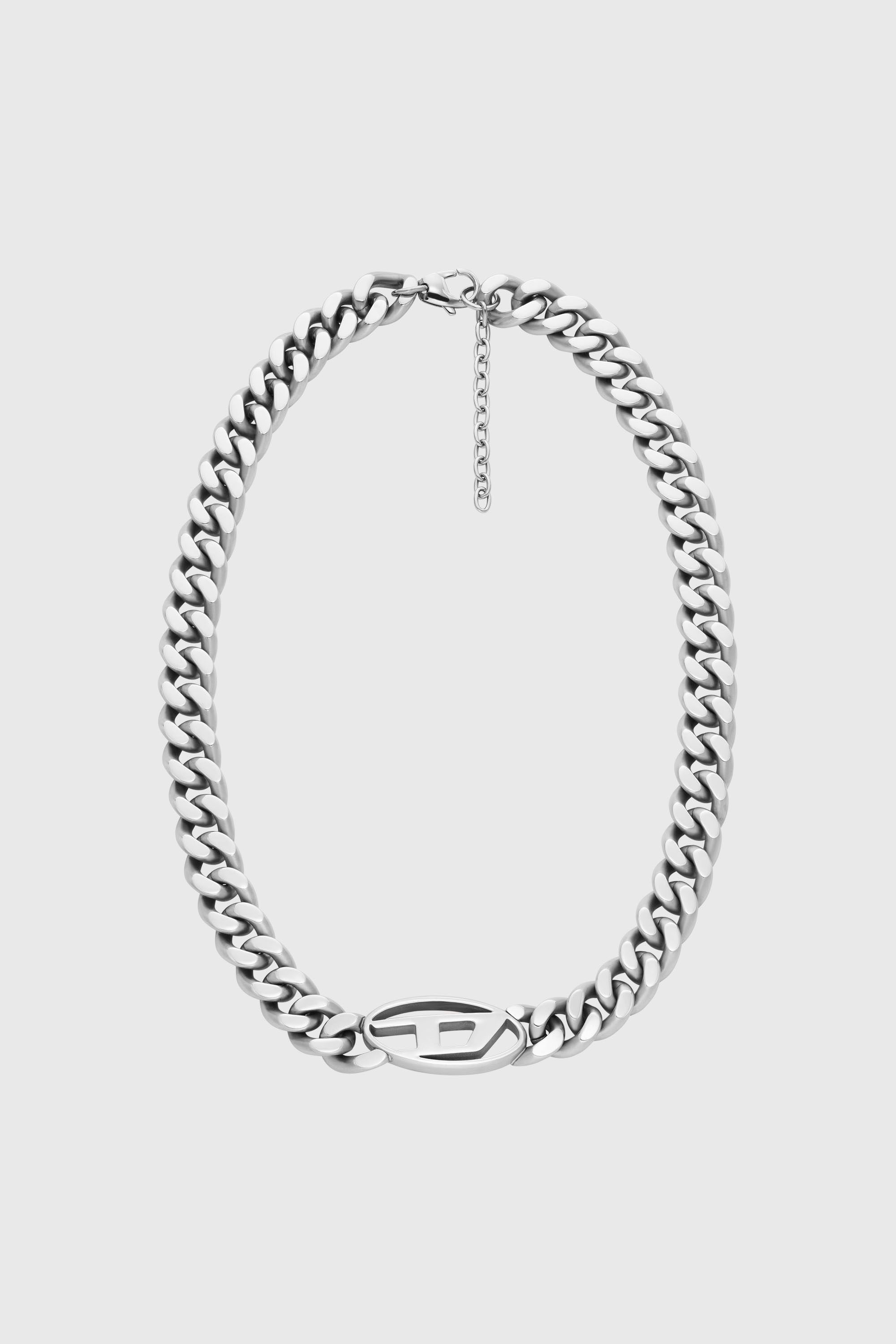 Diesel - DX1433, Choker avec logo D ovale Homme in Gris argent&eacute; - 1