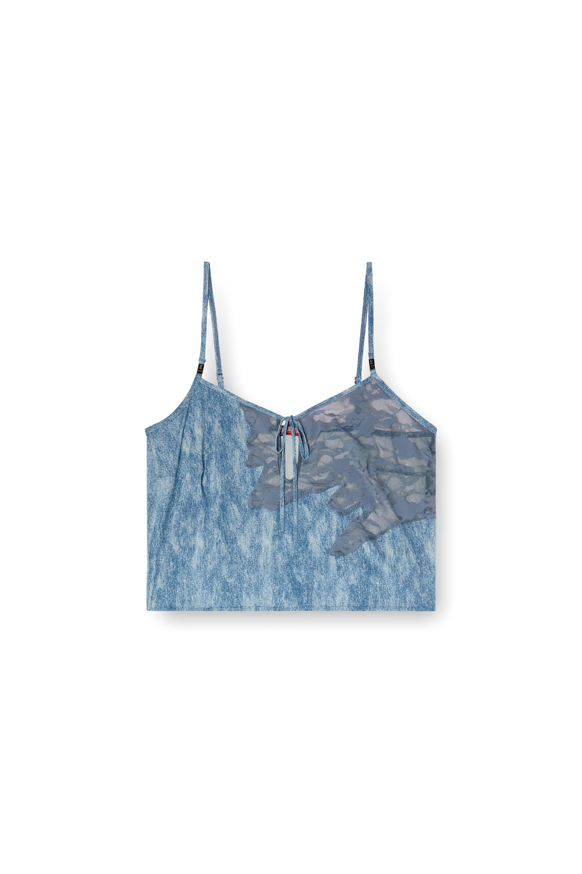 Diesel - C-LACE-SLEEP-CAMI, Caraco de nuit en microfibre et dentelle effet camouflage Femme in Bleu - 4