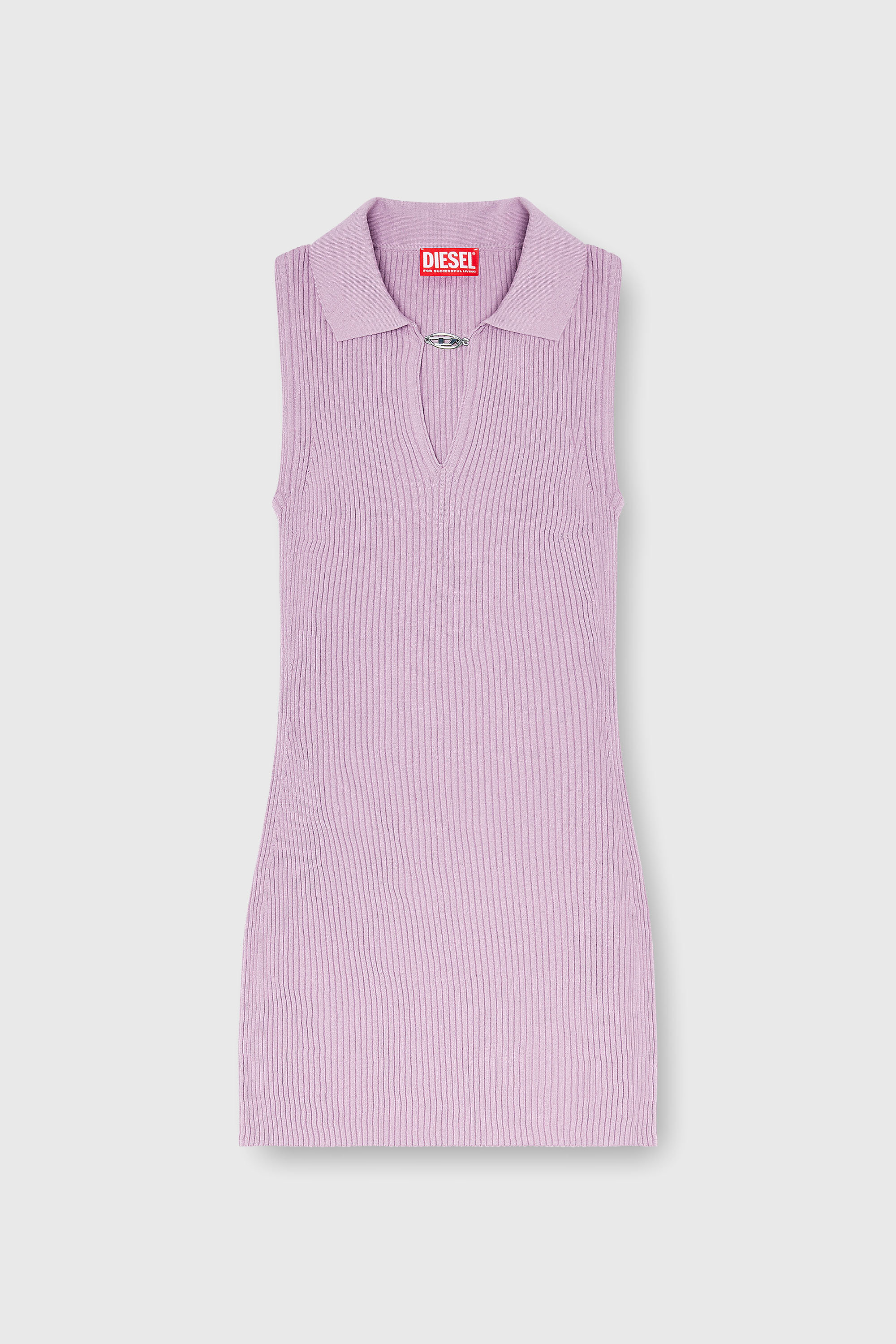 Diesel - M-LILMA, Robe polo courte en maille c&ocirc;tel&eacute;e m&eacute;lang&eacute;e soie Femme in Rose - 1