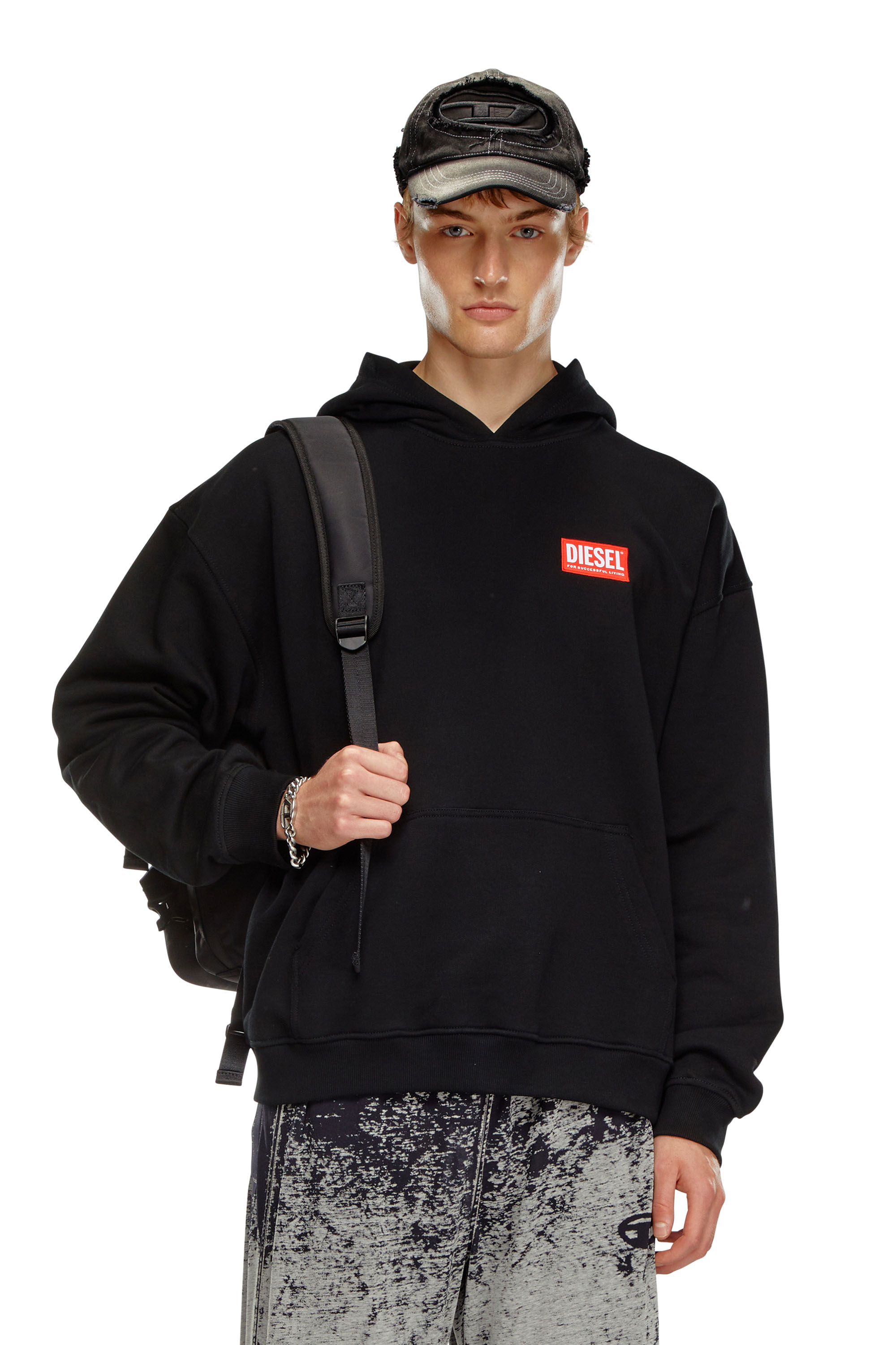 Diesel - S-BOXT-HOOD-LAB, Sweat-shirt à capuche avec étiquette Diesel Homme in Noir - 1