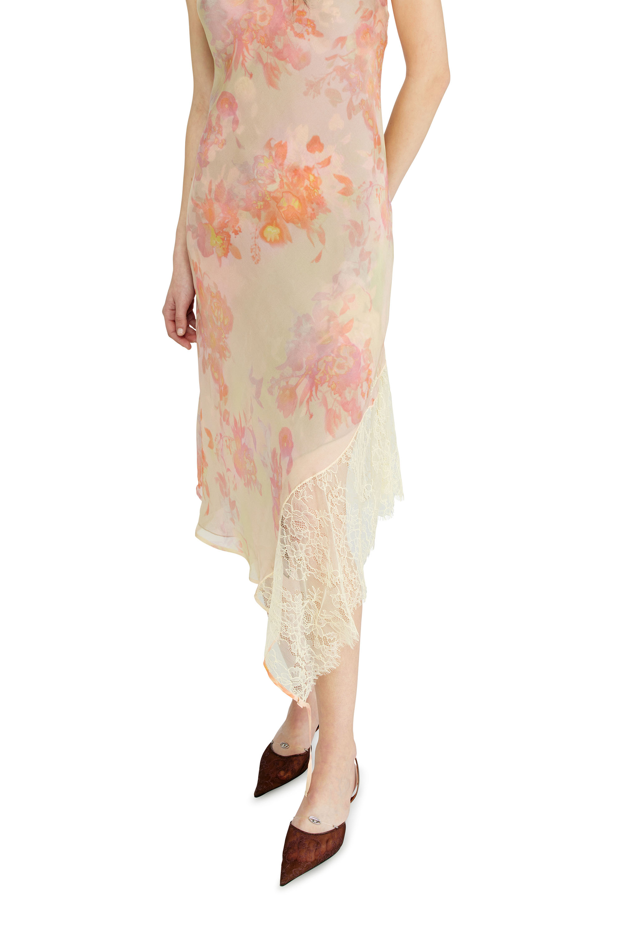 Diesel - D-ANCEL, Robe nuisette &agrave; demi-longueur avec imprim&eacute; fleuri et bordure en dentelle Femme in ToBeDefined - 5