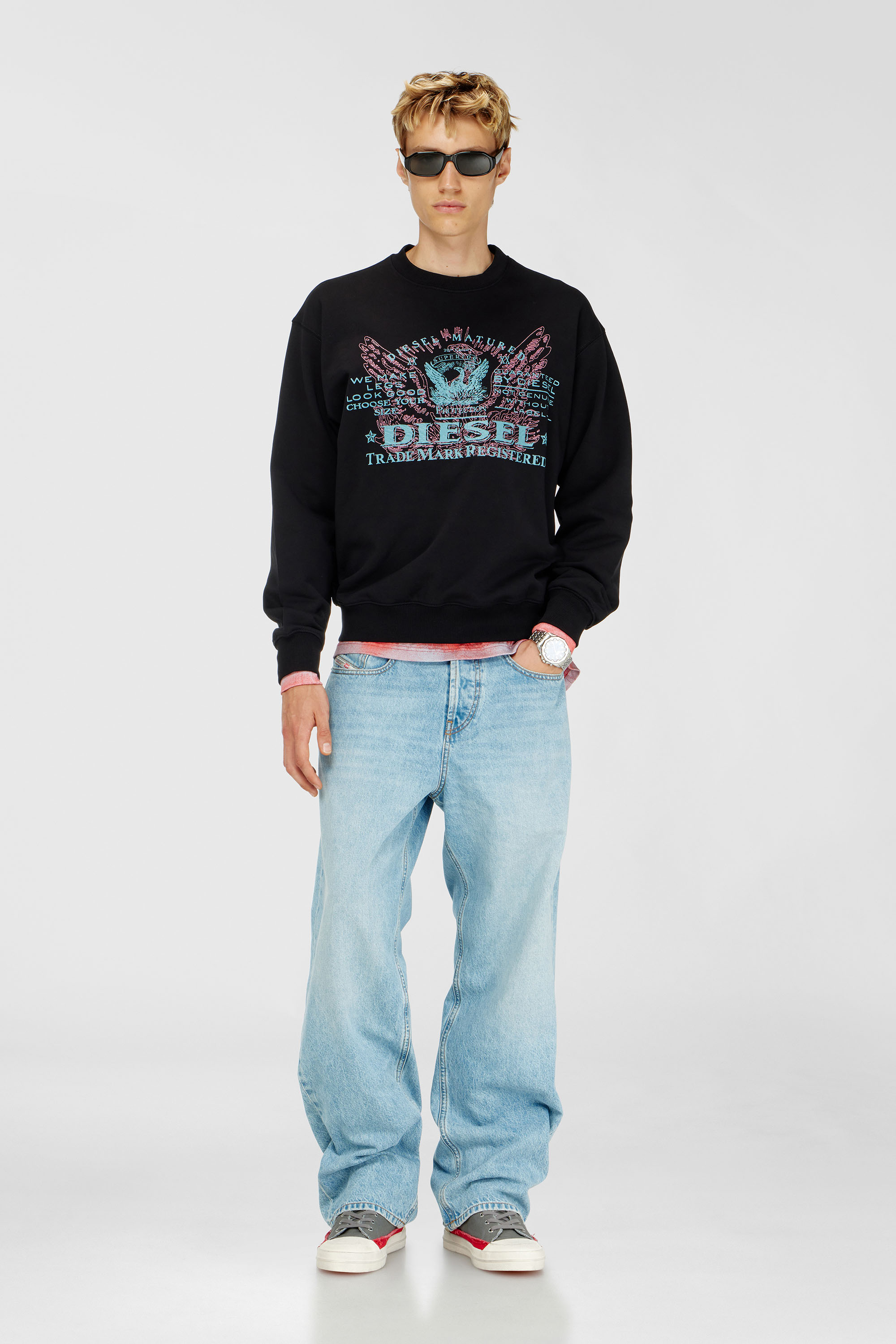 Diesel - S-LUK-R-FEN-T92, Sweat-shirt en coton avec imprim&eacute; graphique Homme in Noir - 2