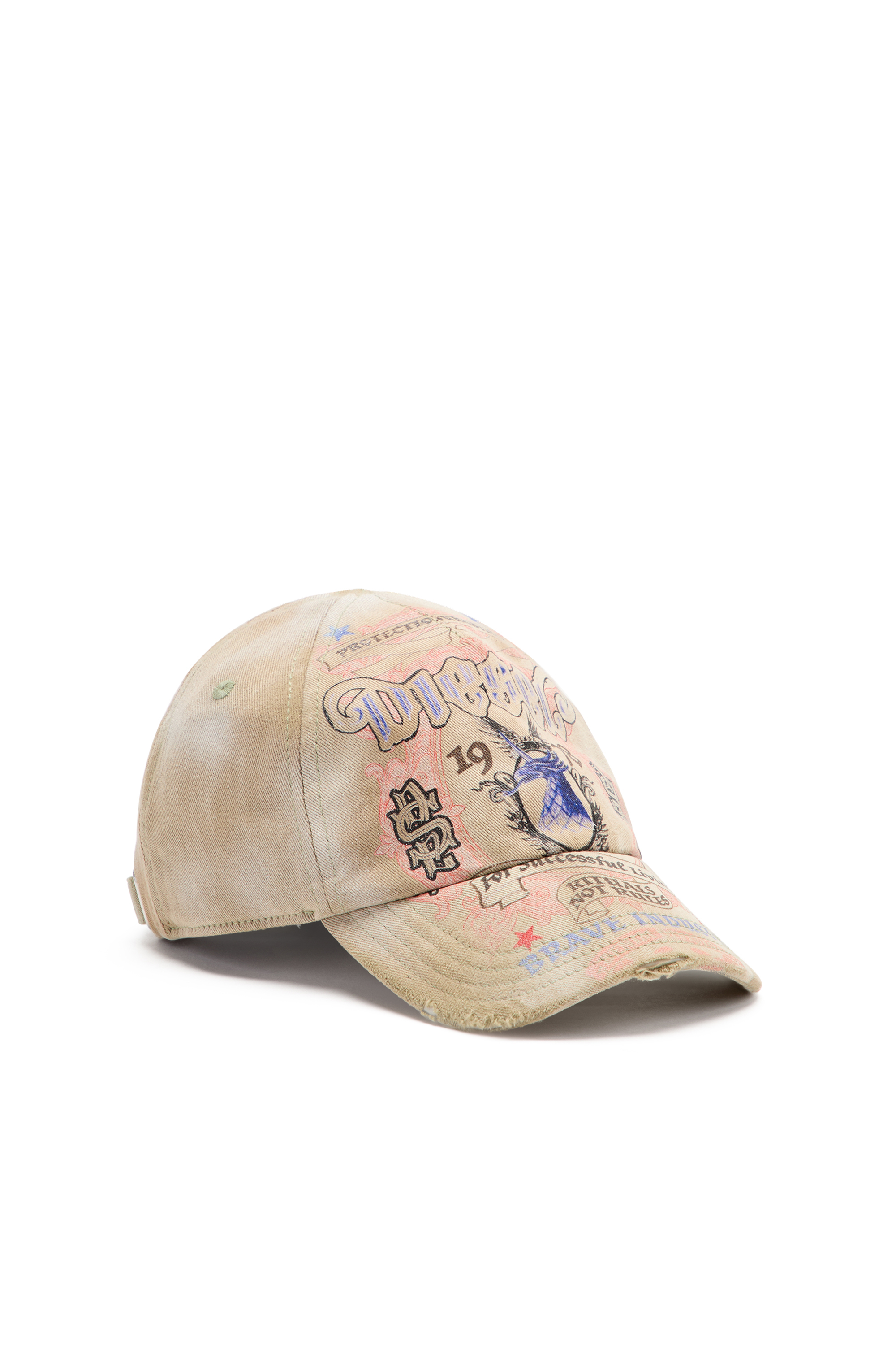 Diesel - C-RITUAL, Casquette de baseball effet us&eacute; avec logo imprim&eacute; Homme in Beige - 1