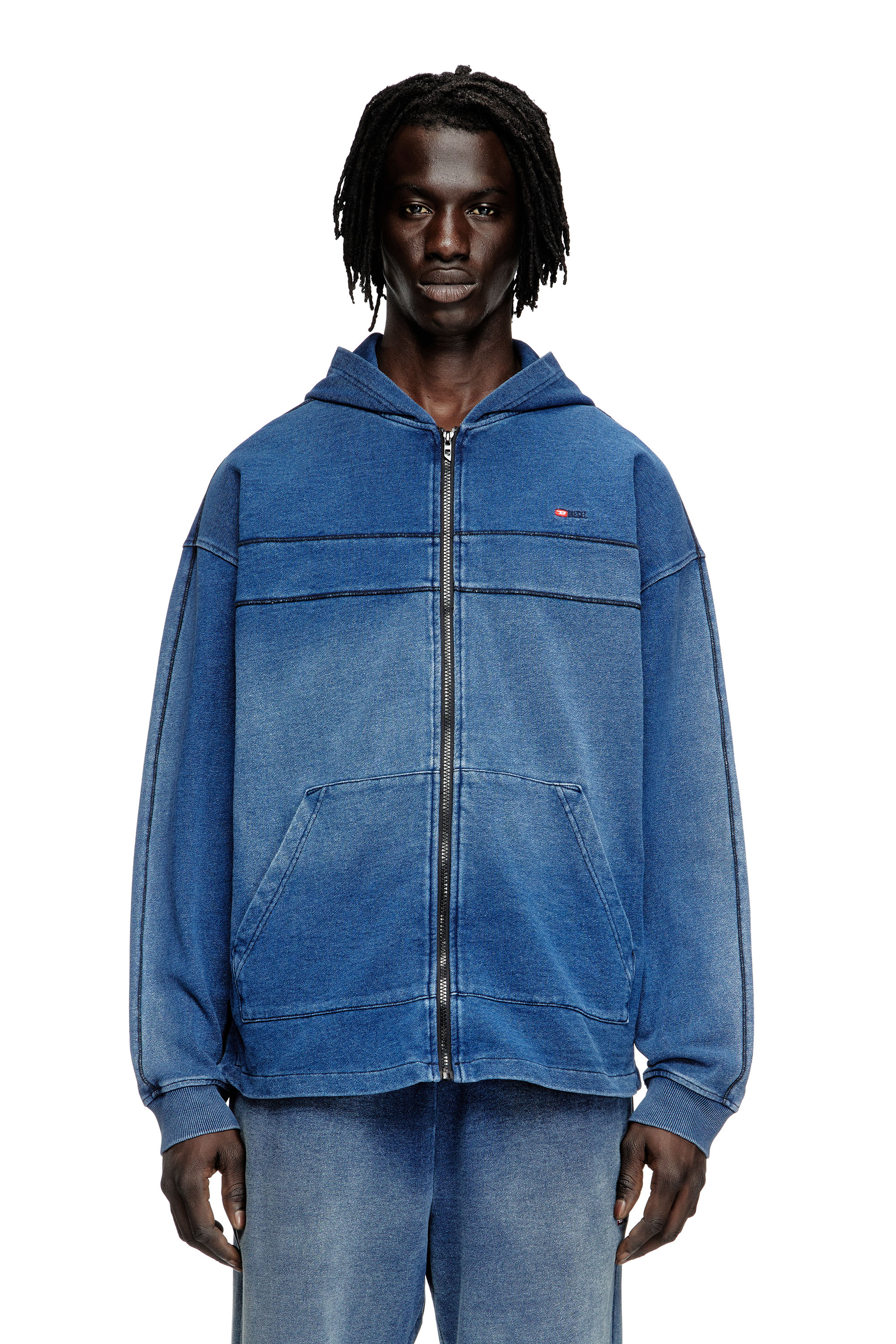 Diesel - S-BLAXT-HOOD-ZIP-NEW, Sweat-shirt à capuche en jersey effet denim Homme in ToBeDefined - 1