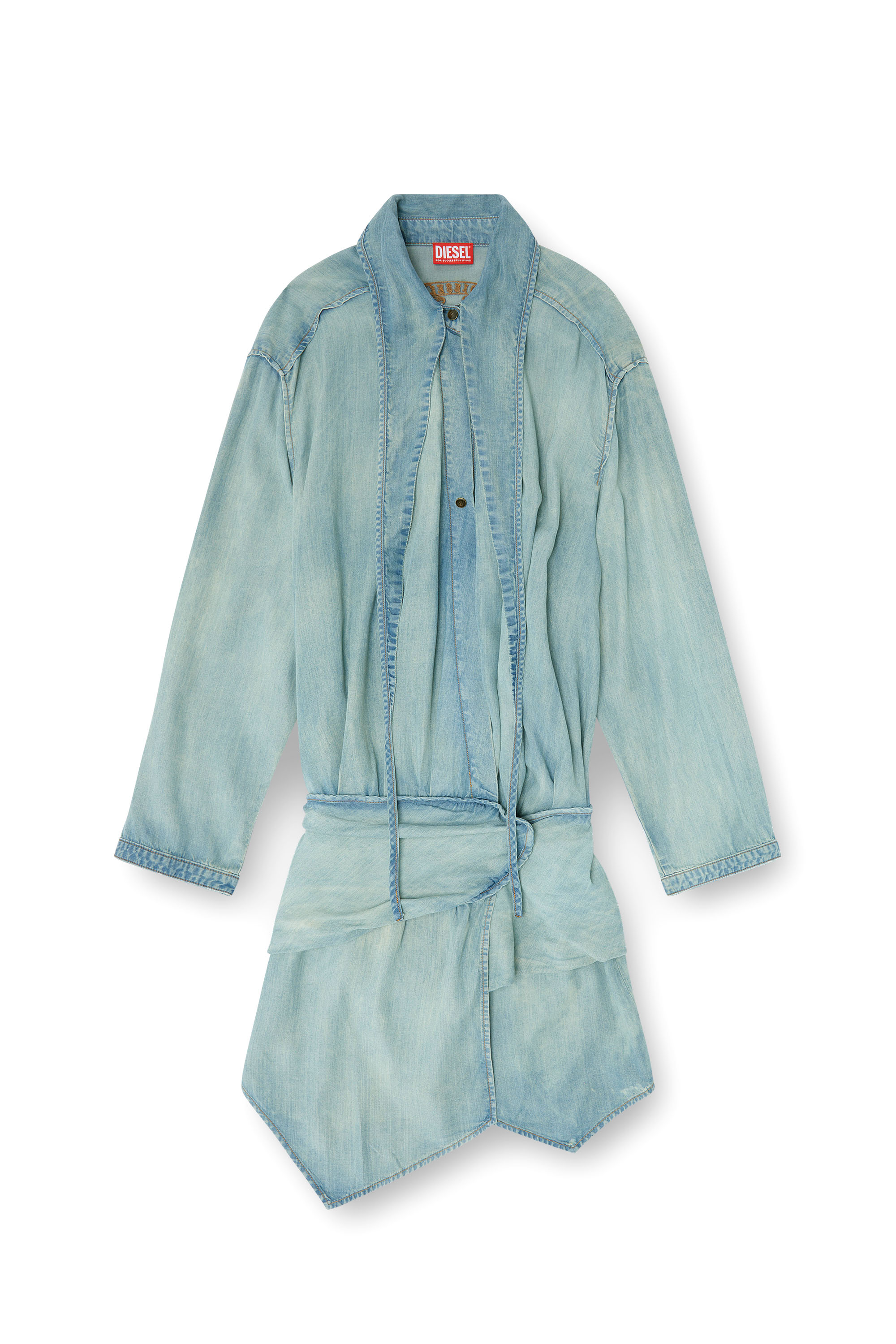 Diesel - DE-TILORA-S, Robe chemise en denim oversized drap&eacute;e Femme in ToBeDefined - 1