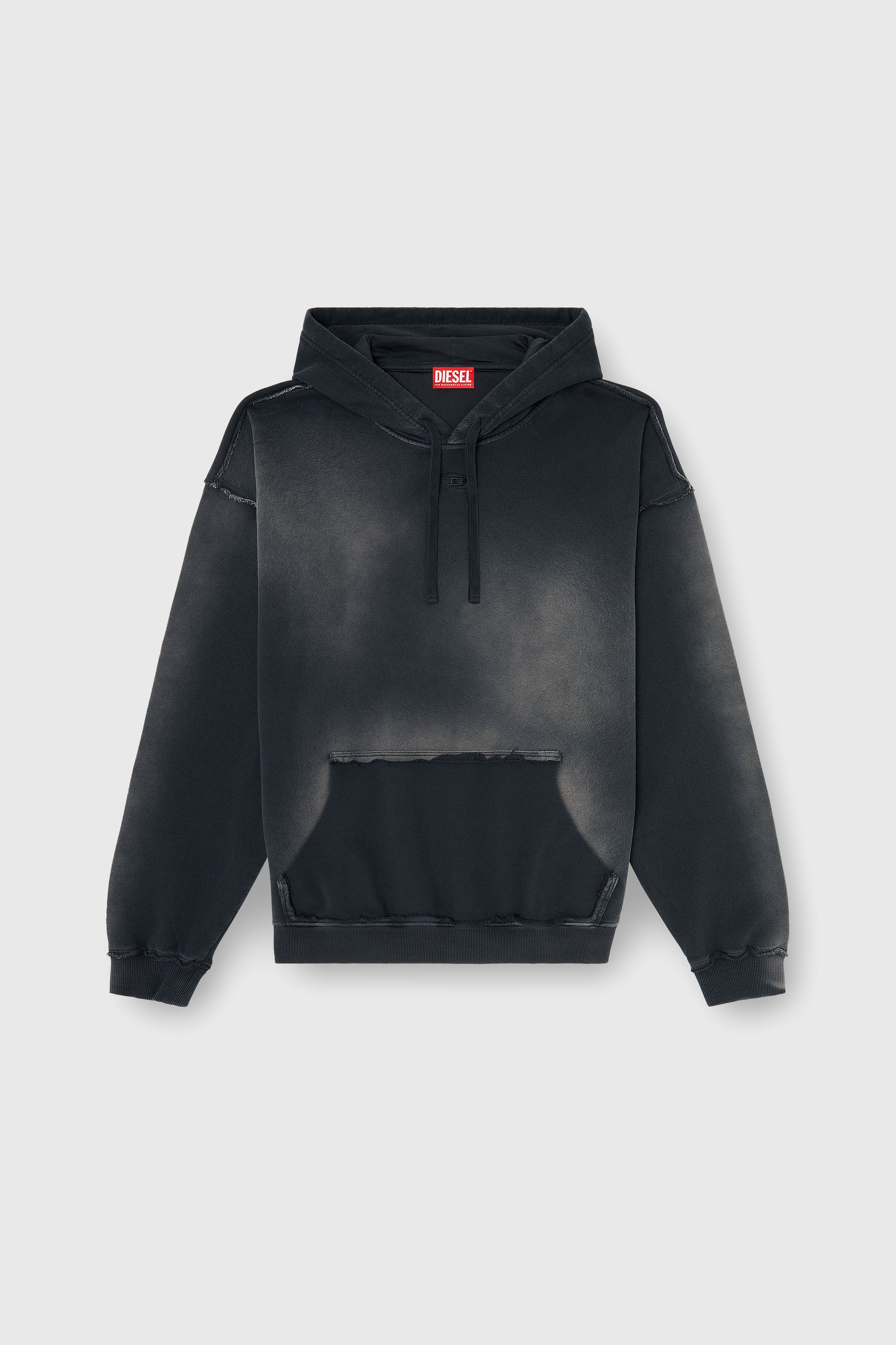 Diesel - S-POCK-HOOD, Sweat &agrave; capuche en coton d&eacute;lav&eacute; avec d&eacute;tails effiloch&eacute;s Homme in Polychrome - 2