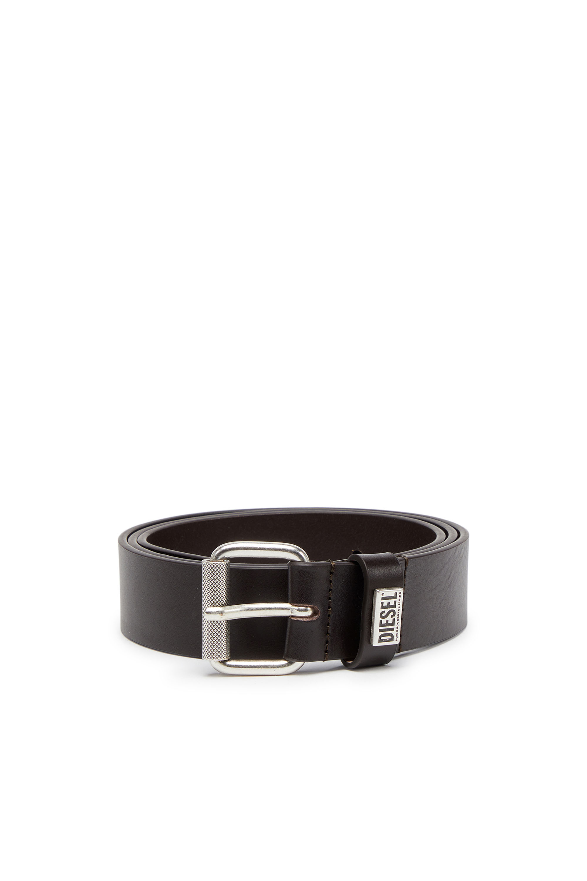 Diesel - B-BISCOTTO-LOOP, Ceinture en cuir avec plaque à logo Homme in Marron - 1