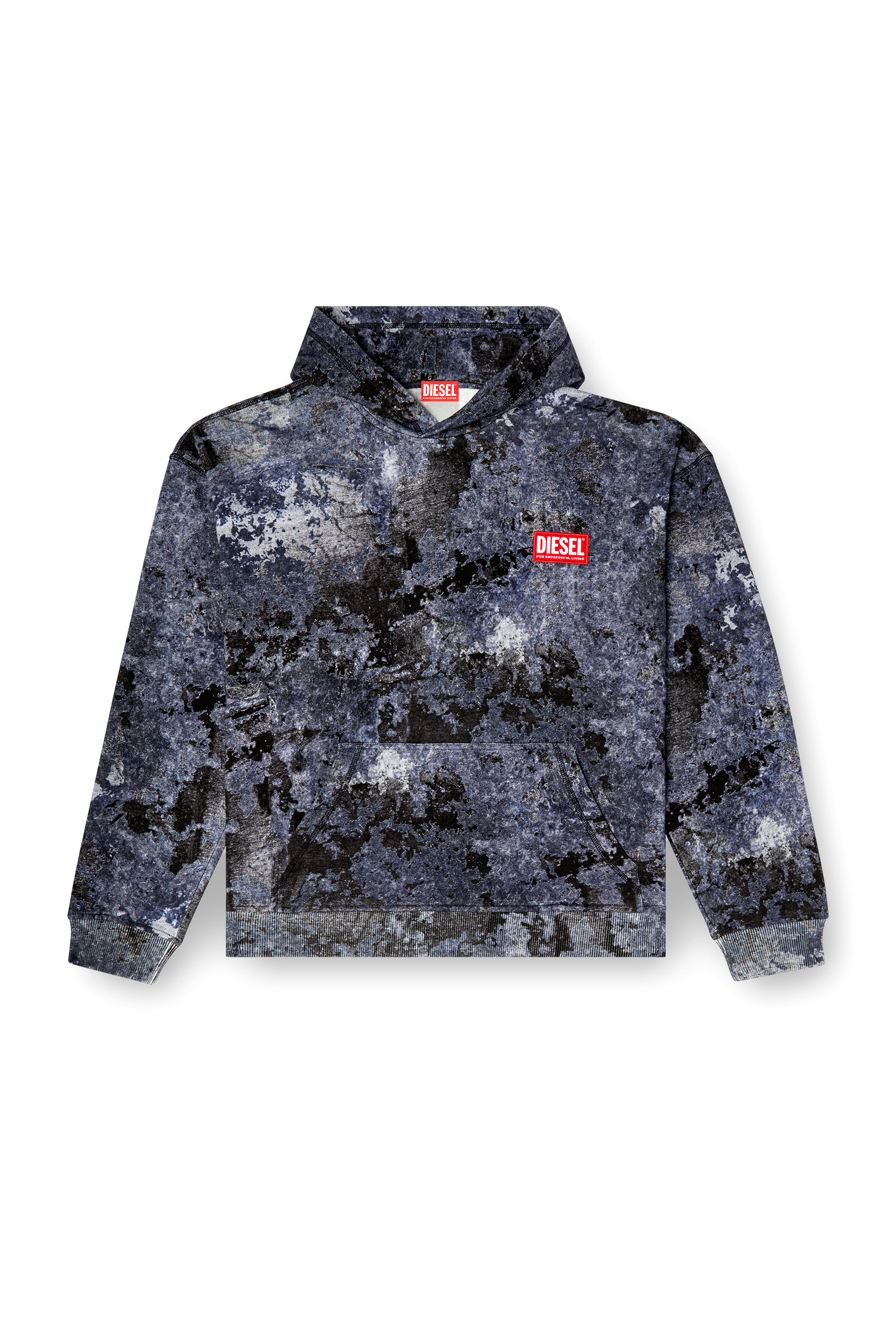 Diesel - S-BOXT-HOOD-R8, Man's Marble-effect burnout hoodie in Blue - 3