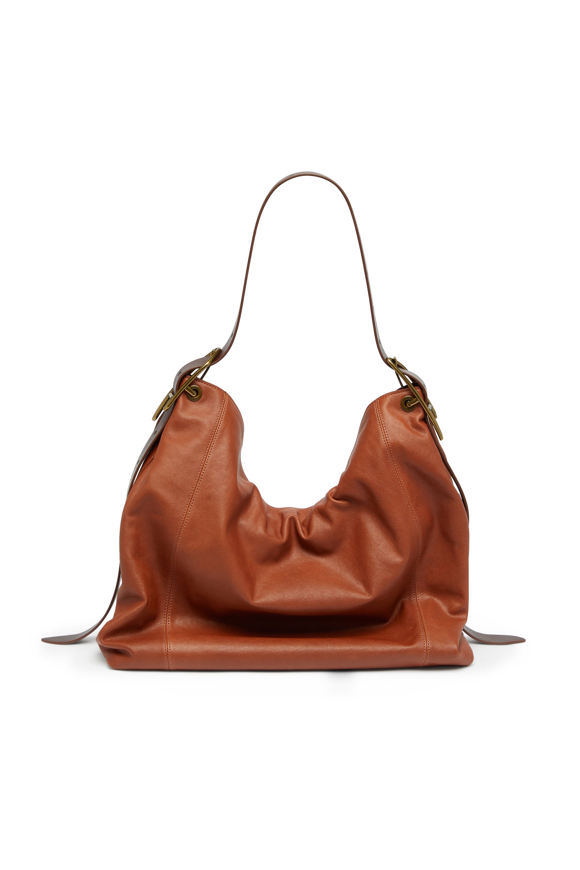 Diesel - D-LINE HOBO L, Woman's D-Line-Hobo bag in shiny wrinkled leather in Brown - 2