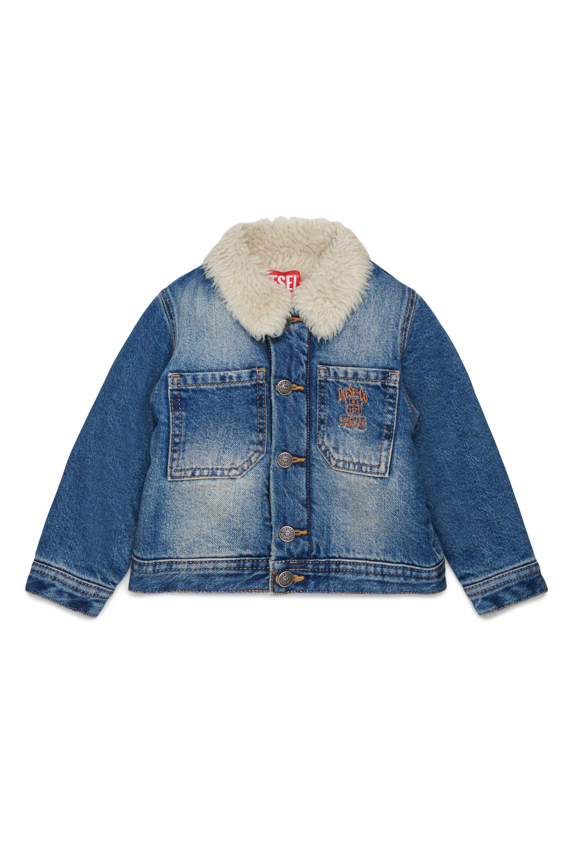 Diesel - JOMYB-FUR, Veste en denim avec col en sherpa doux Mixte in Bleu - 1