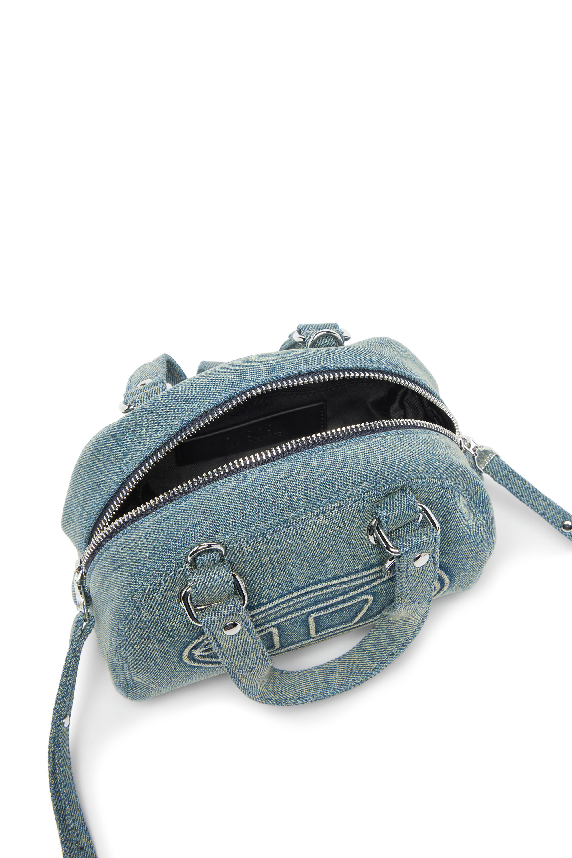 Diesel - 1DR DOME SOFT CROSSBODY, 1DR Dome-Petit sac bowling en denim avec logo Oval D Mixte in Bleu - 3