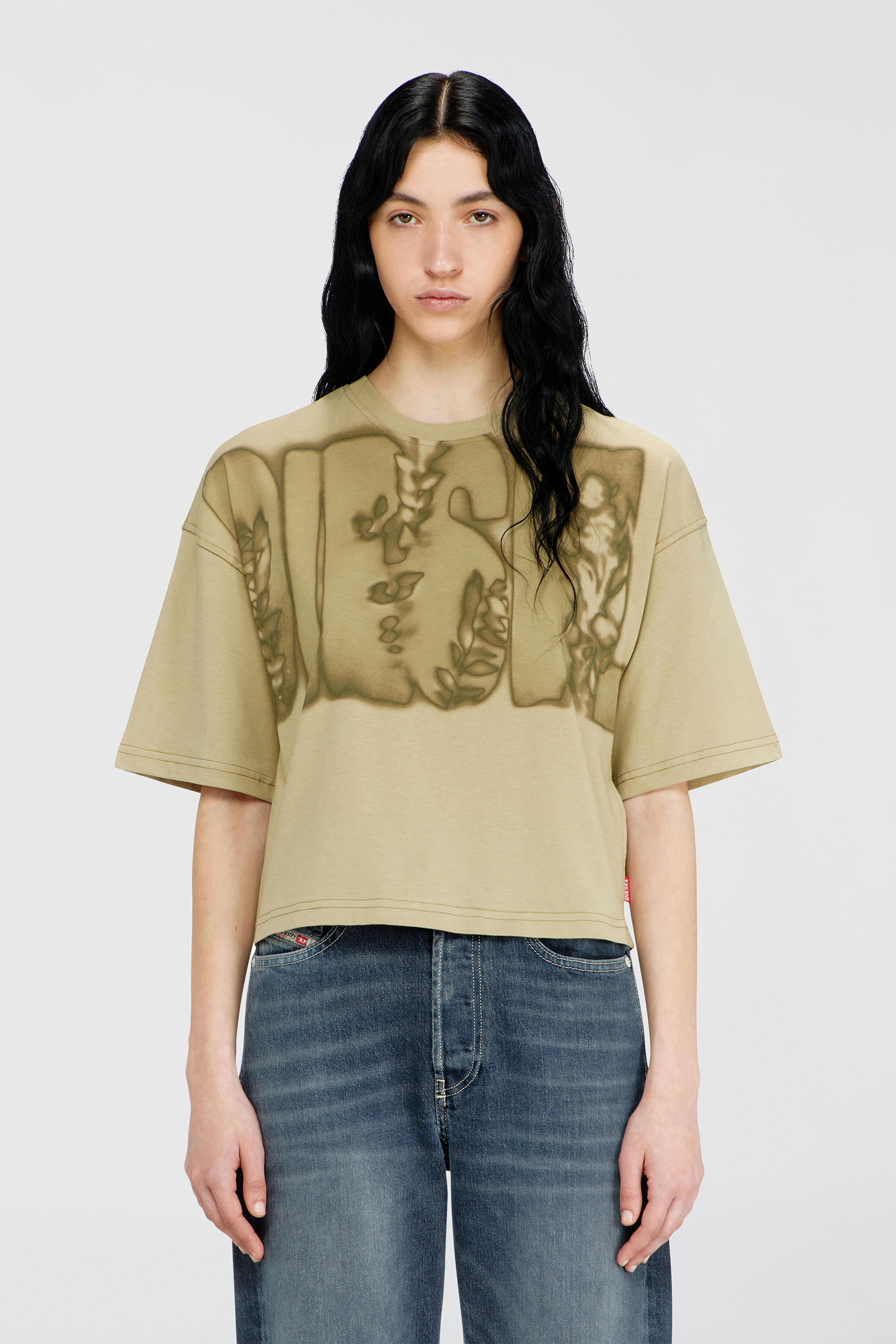 Diesel - T-CROPYN-AA1, T-shirt courte avec impression num&eacute;rique Femme in Vert - 1
