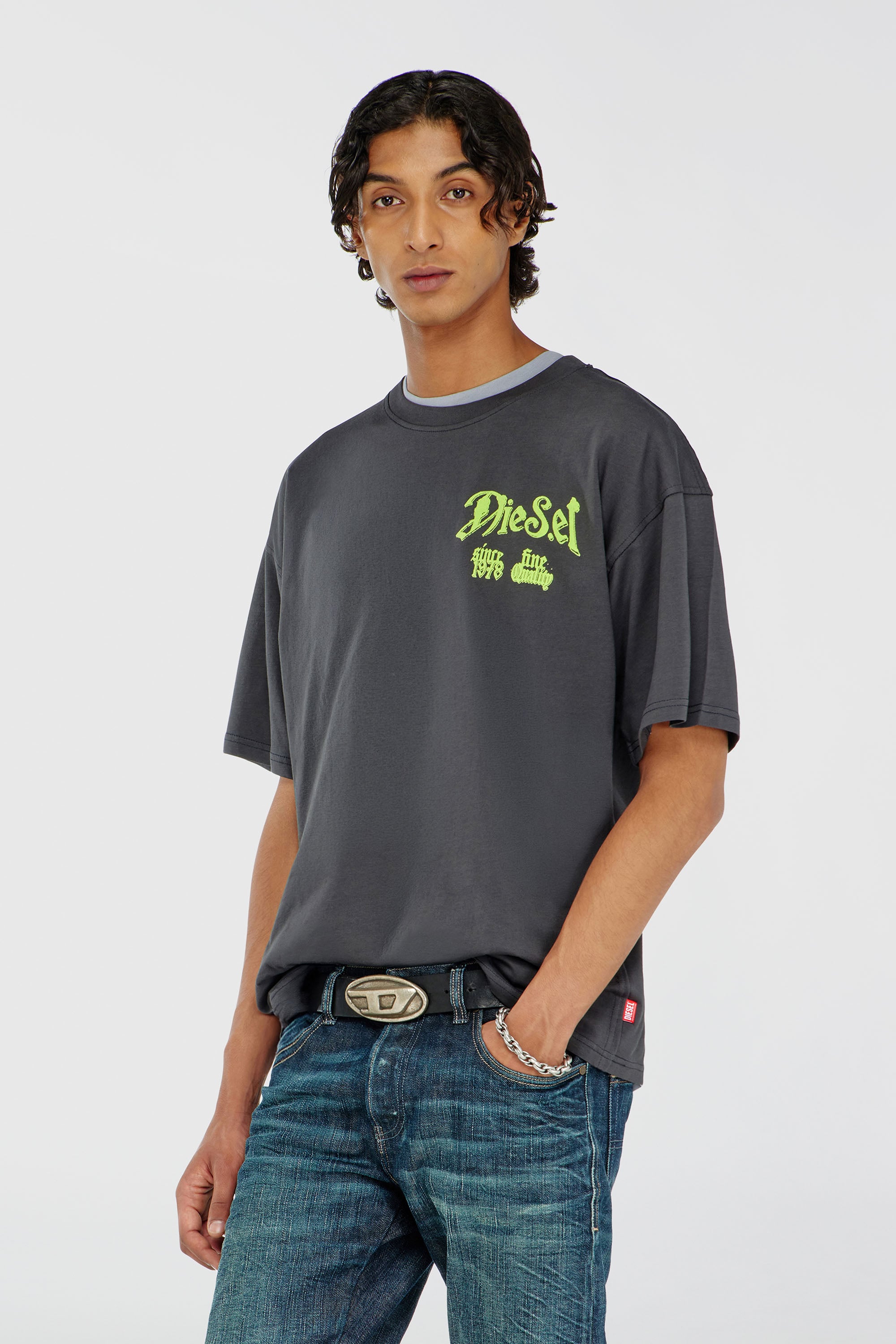 Diesel - T-BOXT-AA2, T-shirt en coton avec motif floqu&eacute; Homme in Gris - 1